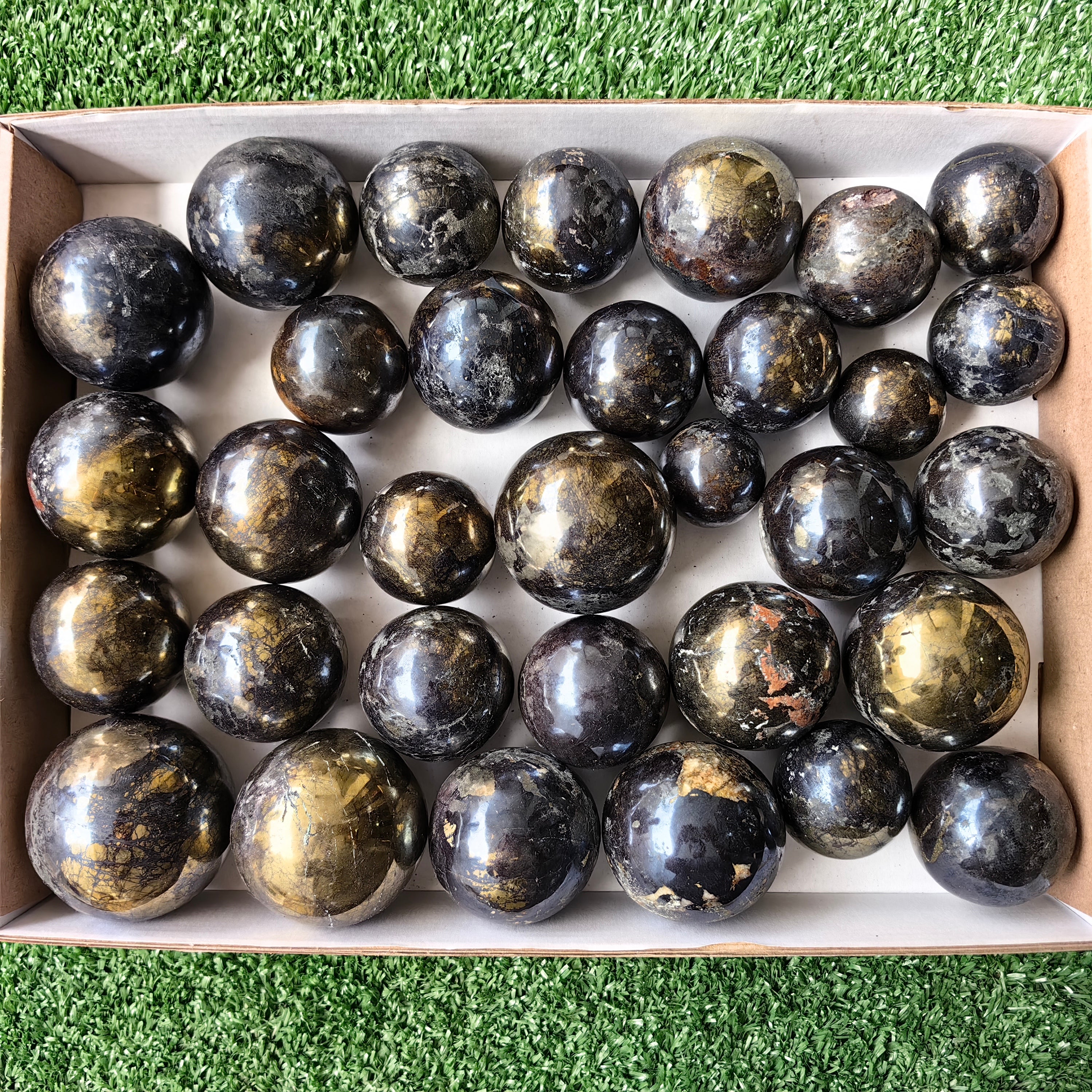 lot 32 pcs Covellite on Chalcopyrite sphere