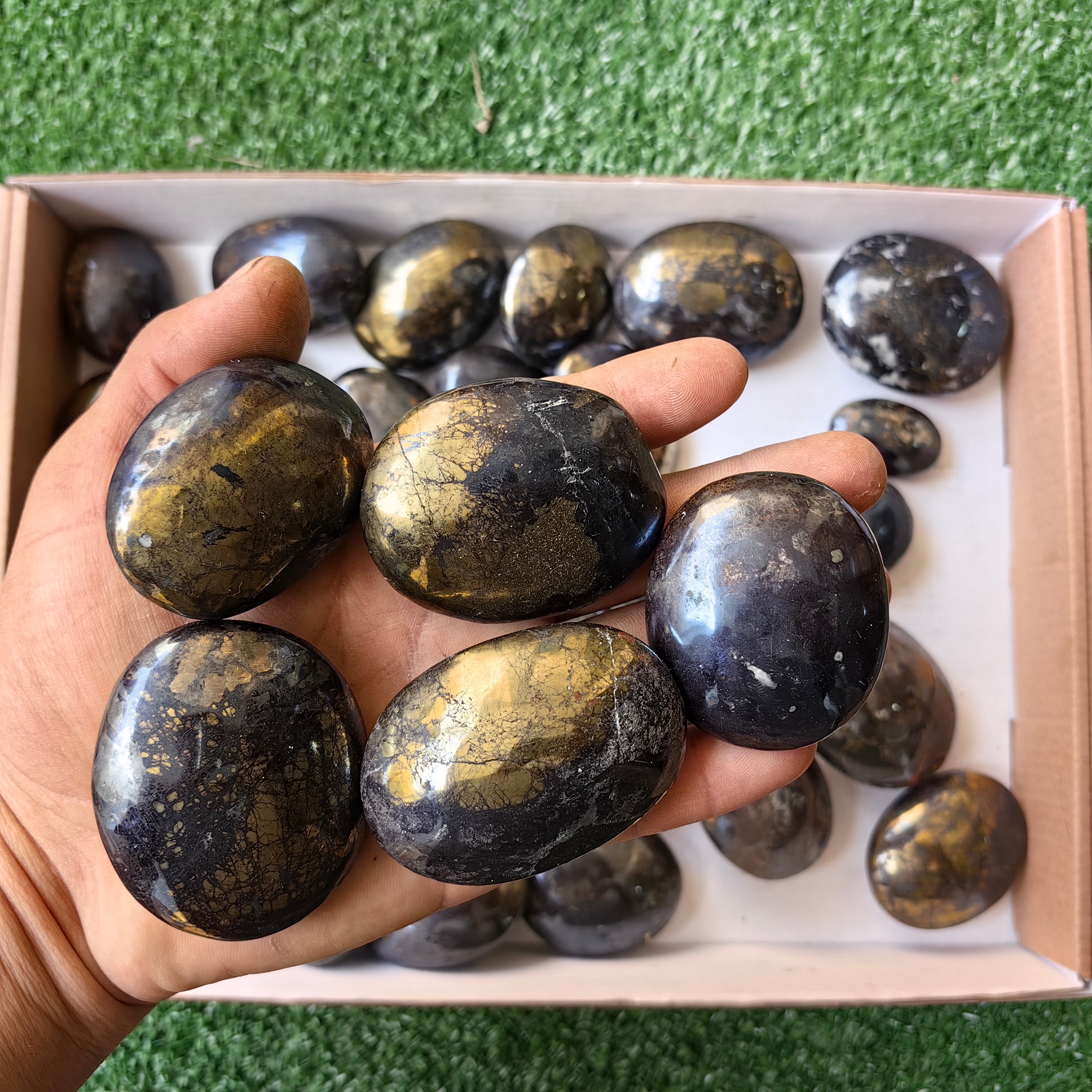 lot 37 pcs Covellite on Chalcopyrite palm