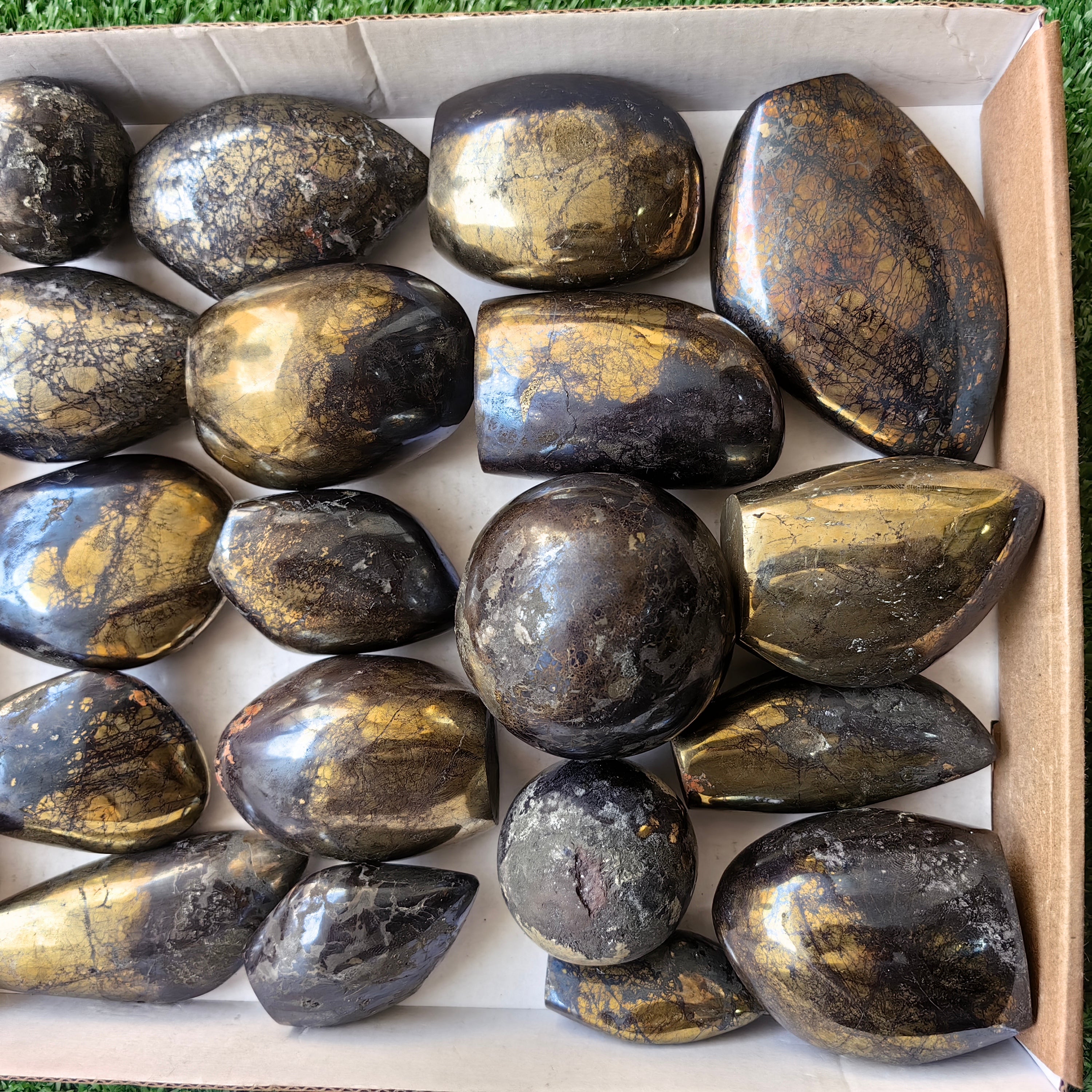 lot 24 pcs Covellite on Chalcopyrite sphere and free form