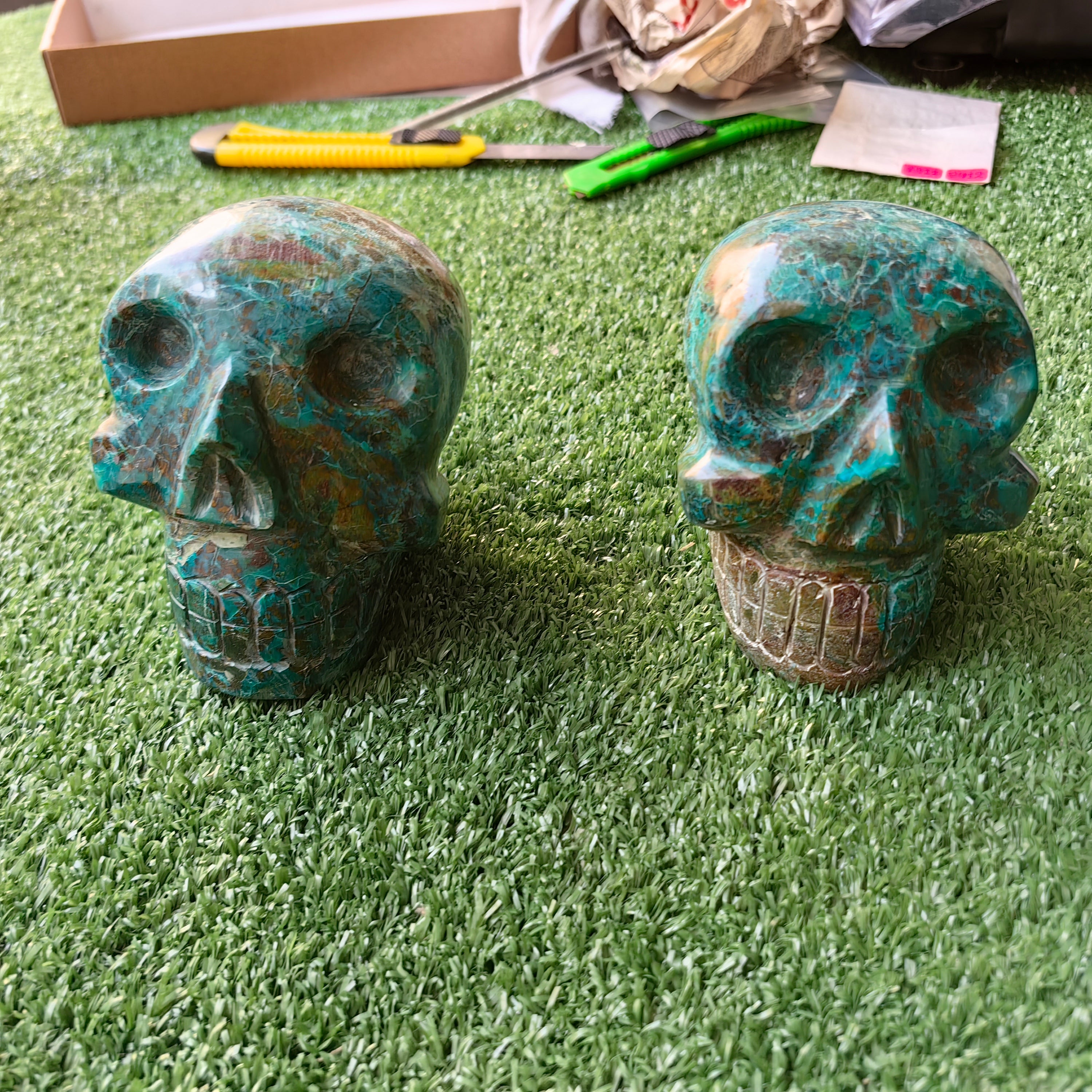 2 pcs Chrysocolla skull