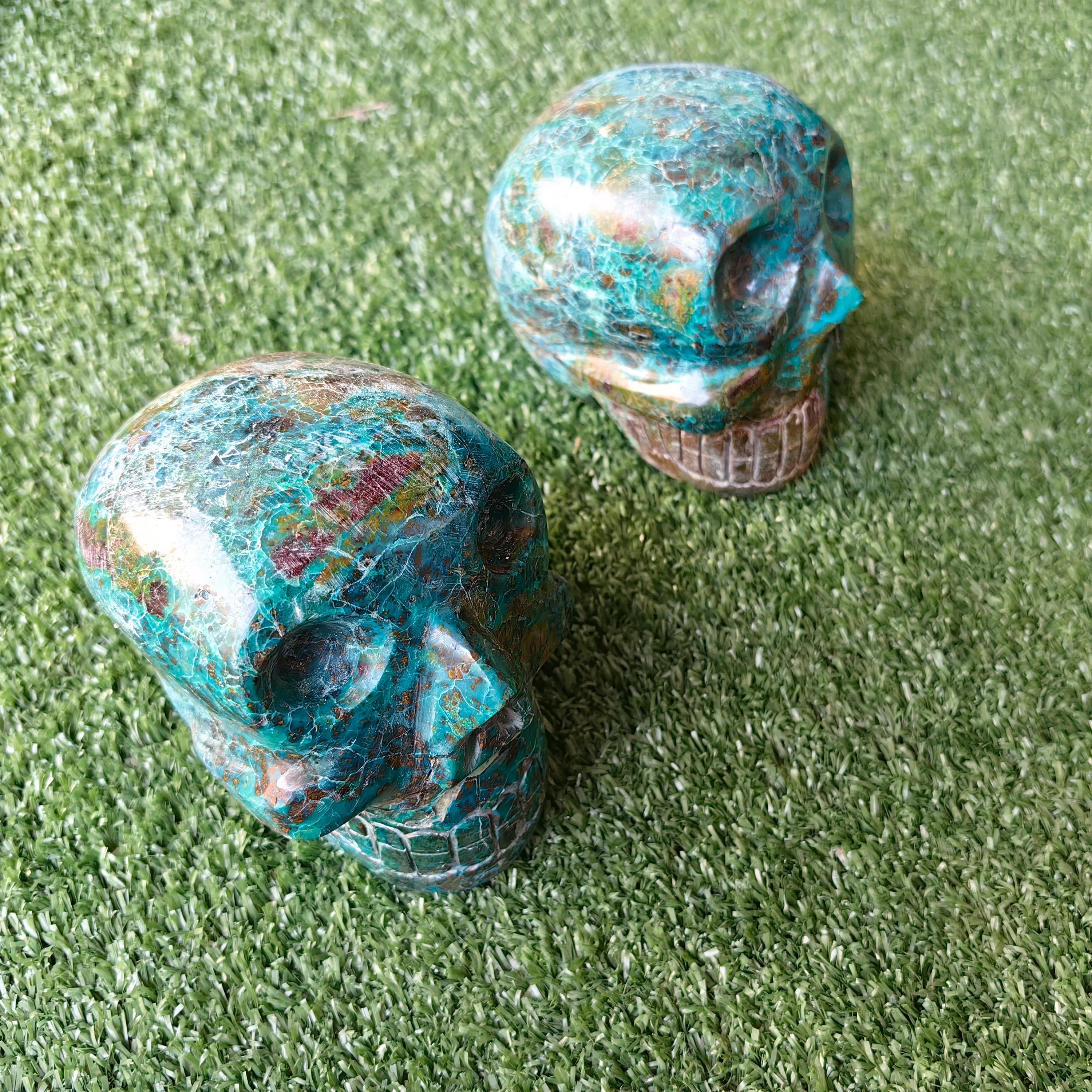 2 pcs Chrysocolla skull