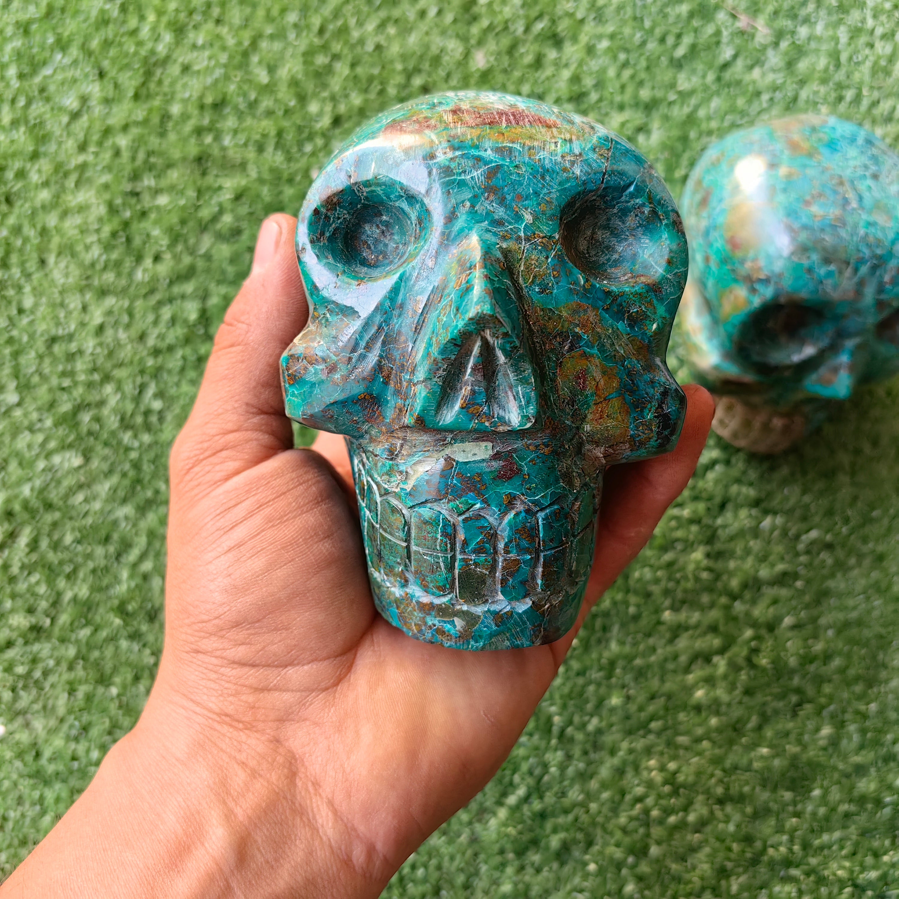 2 pcs Chrysocolla skull
