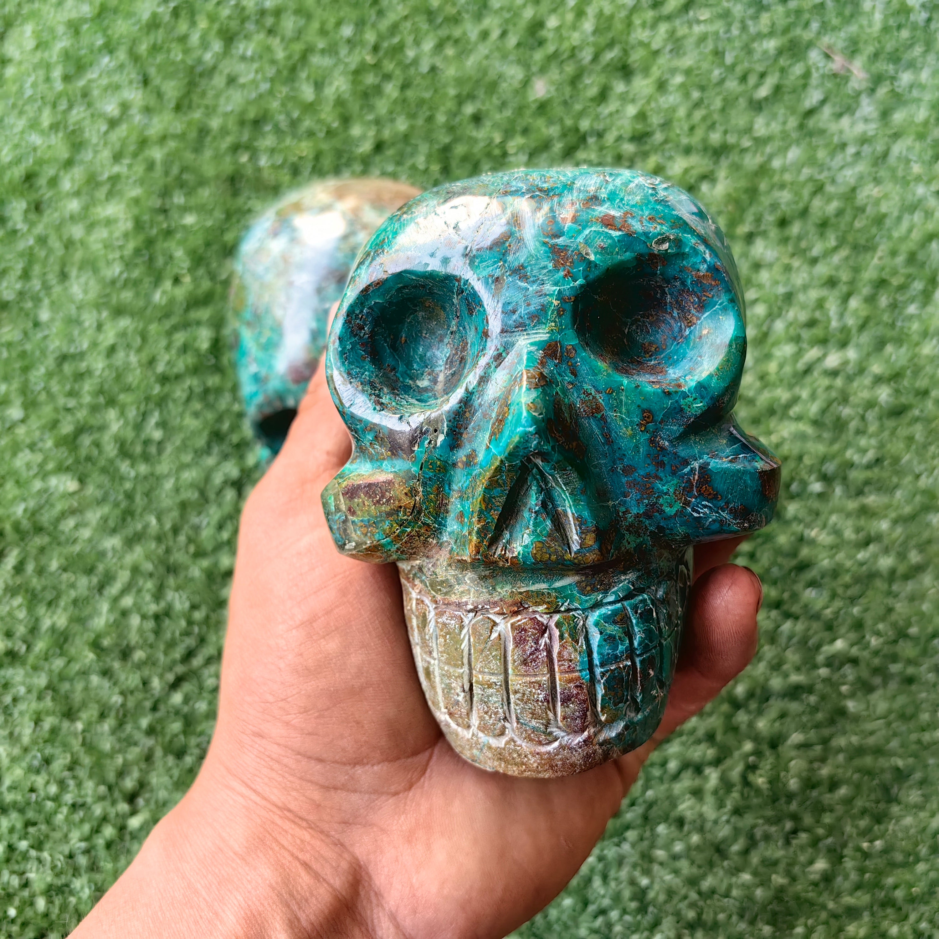 2 pcs Chrysocolla skull