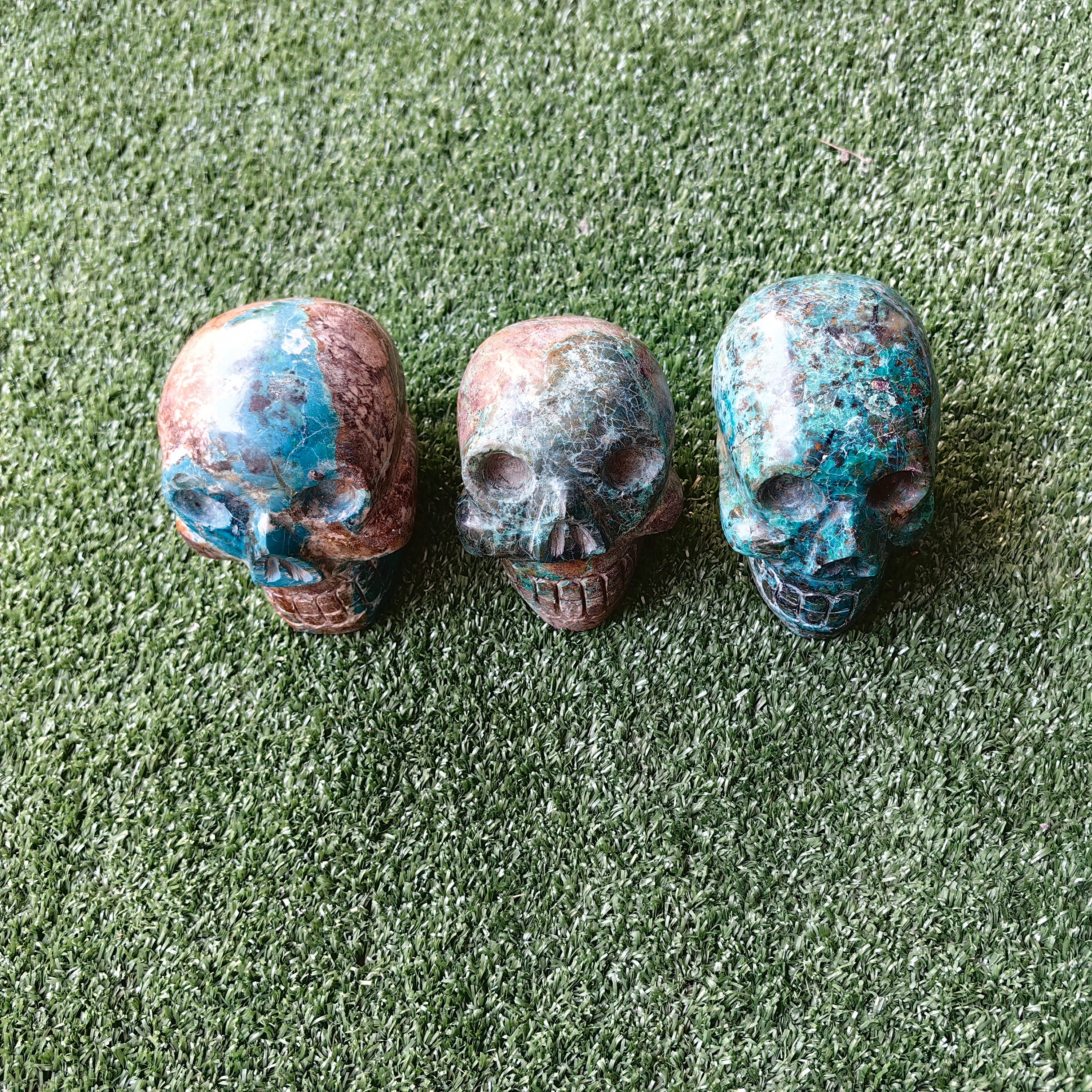 3 pcs Chrysocolla skull