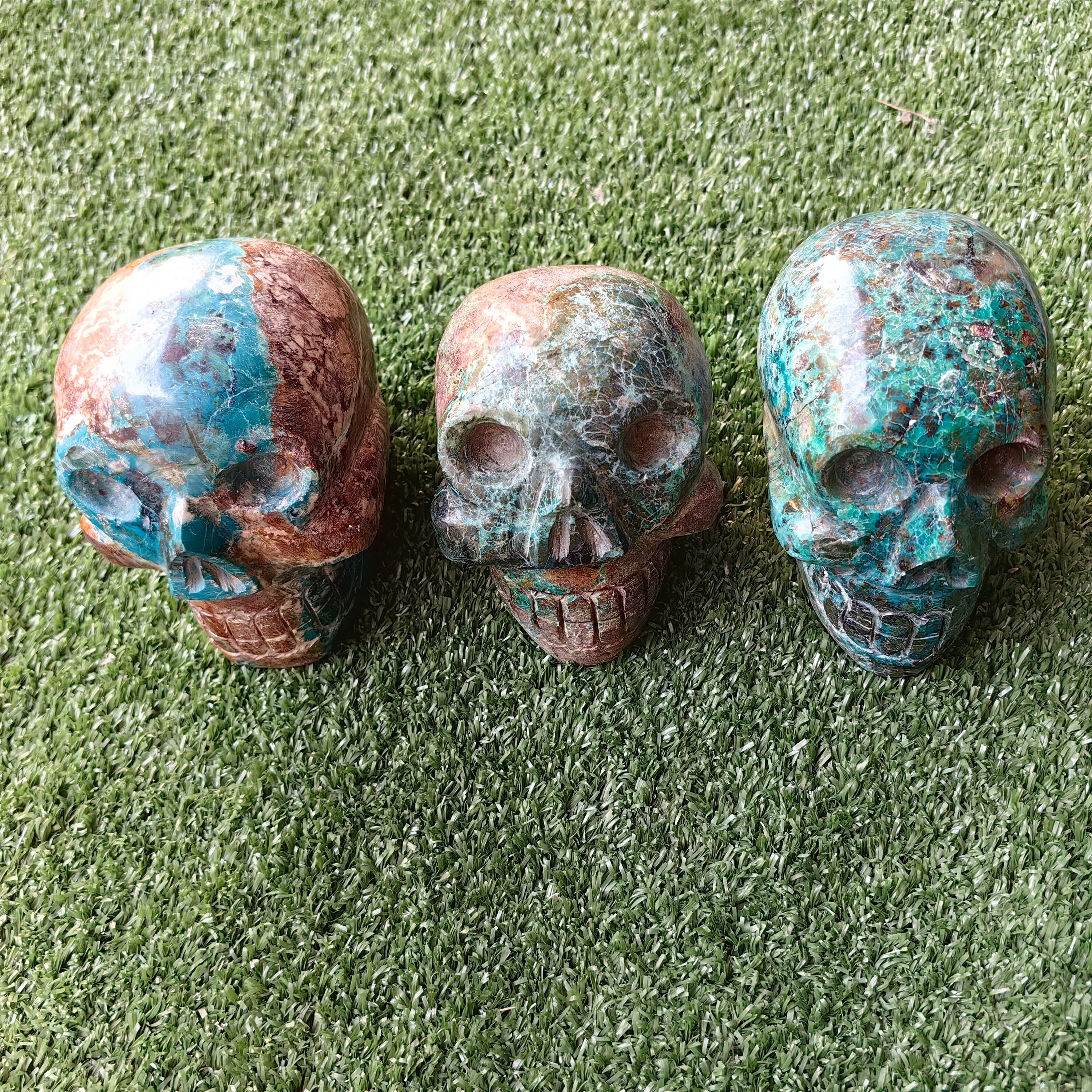 3 pcs Chrysocolla skull