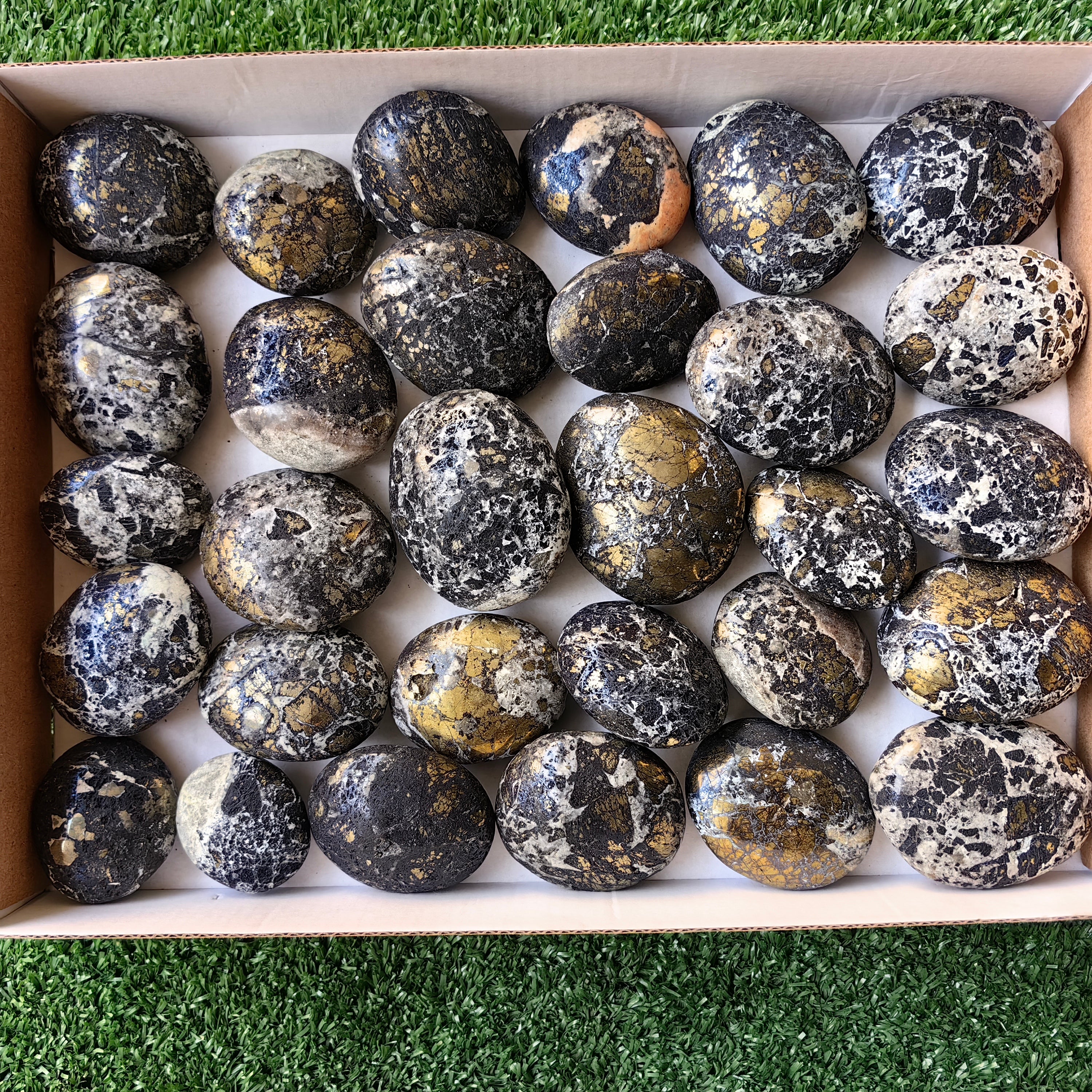 30 pcs Covellite on Chalcopyrite palm