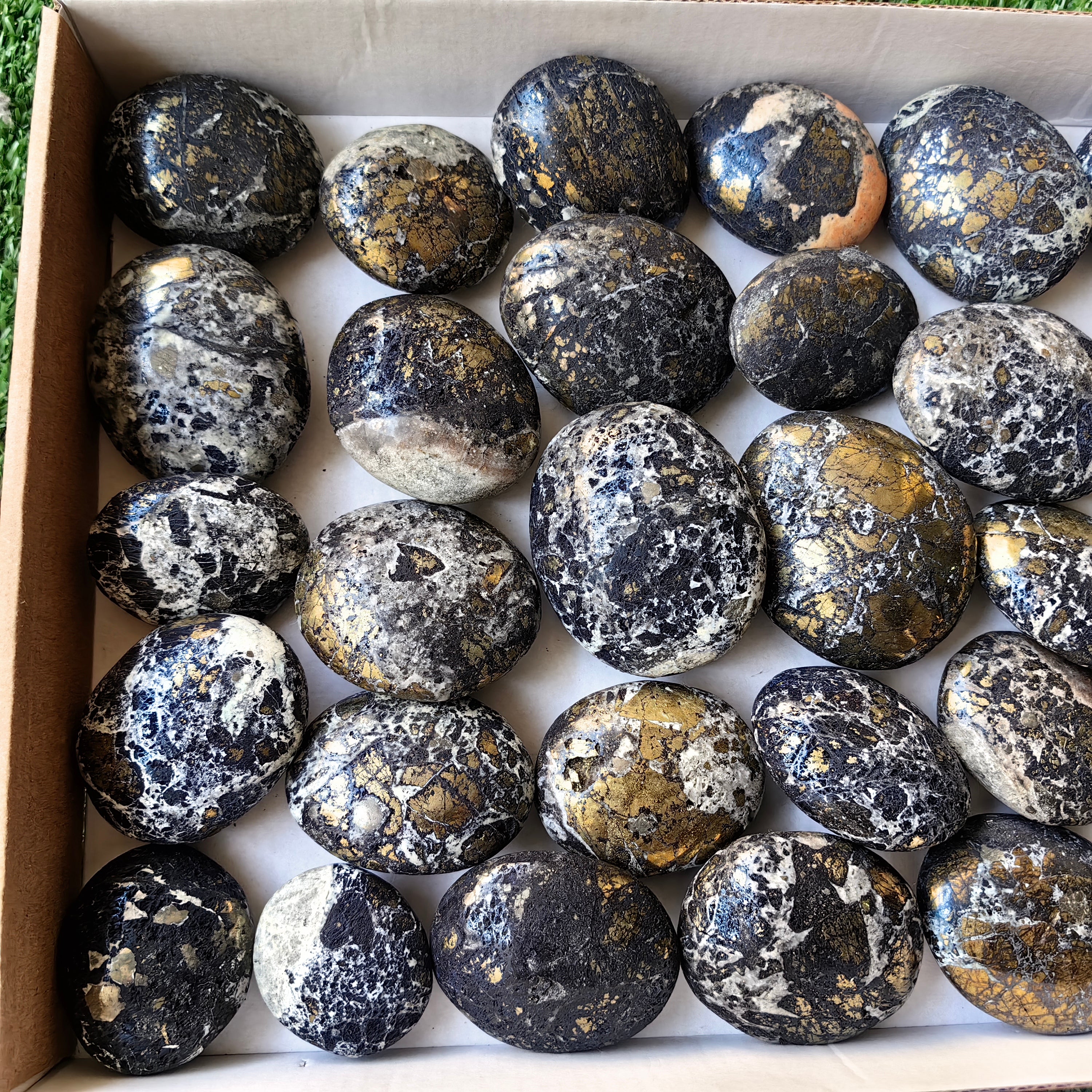 30 pcs Covellite on Chalcopyrite palm