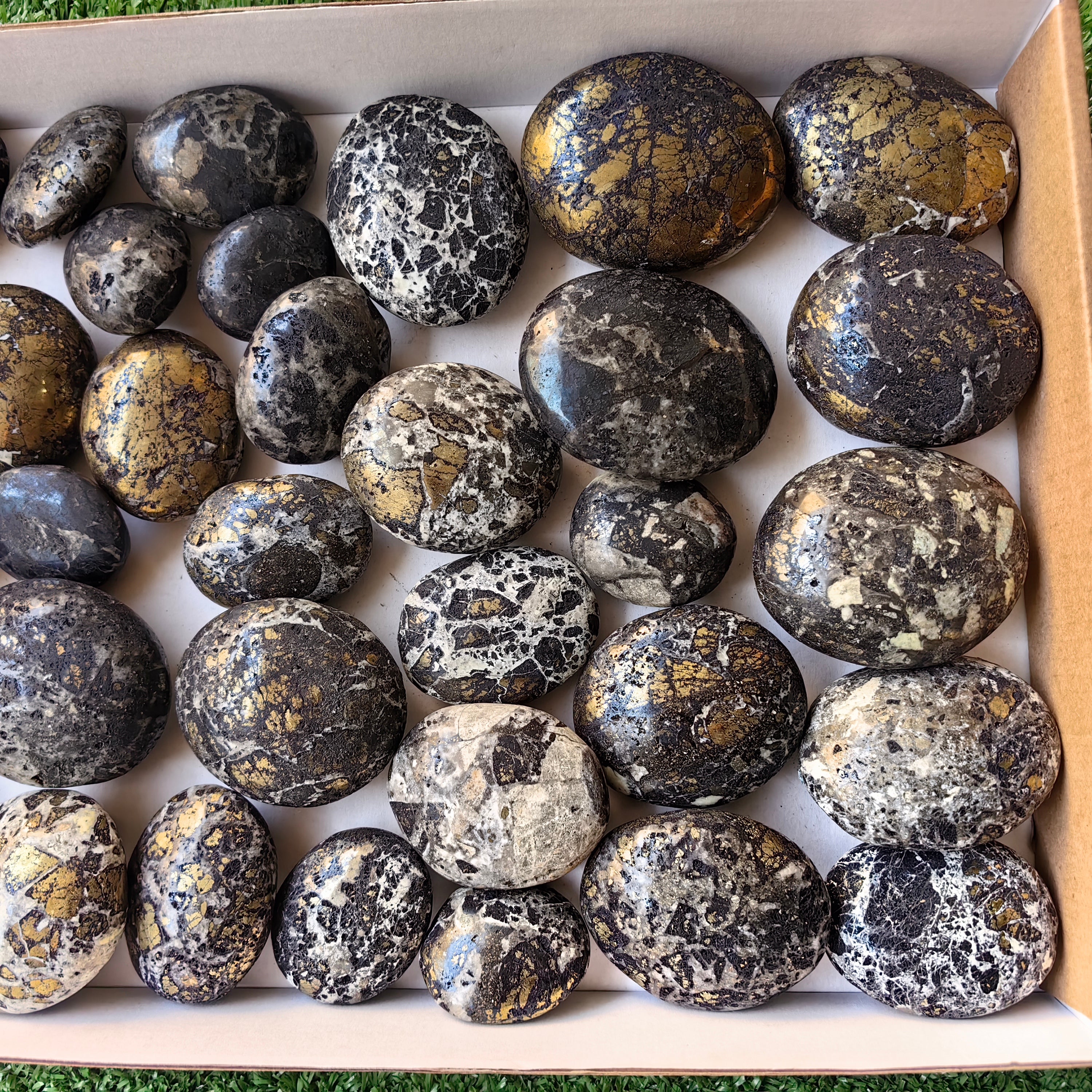 34 pcs Covellite on Chalcopyrite palm