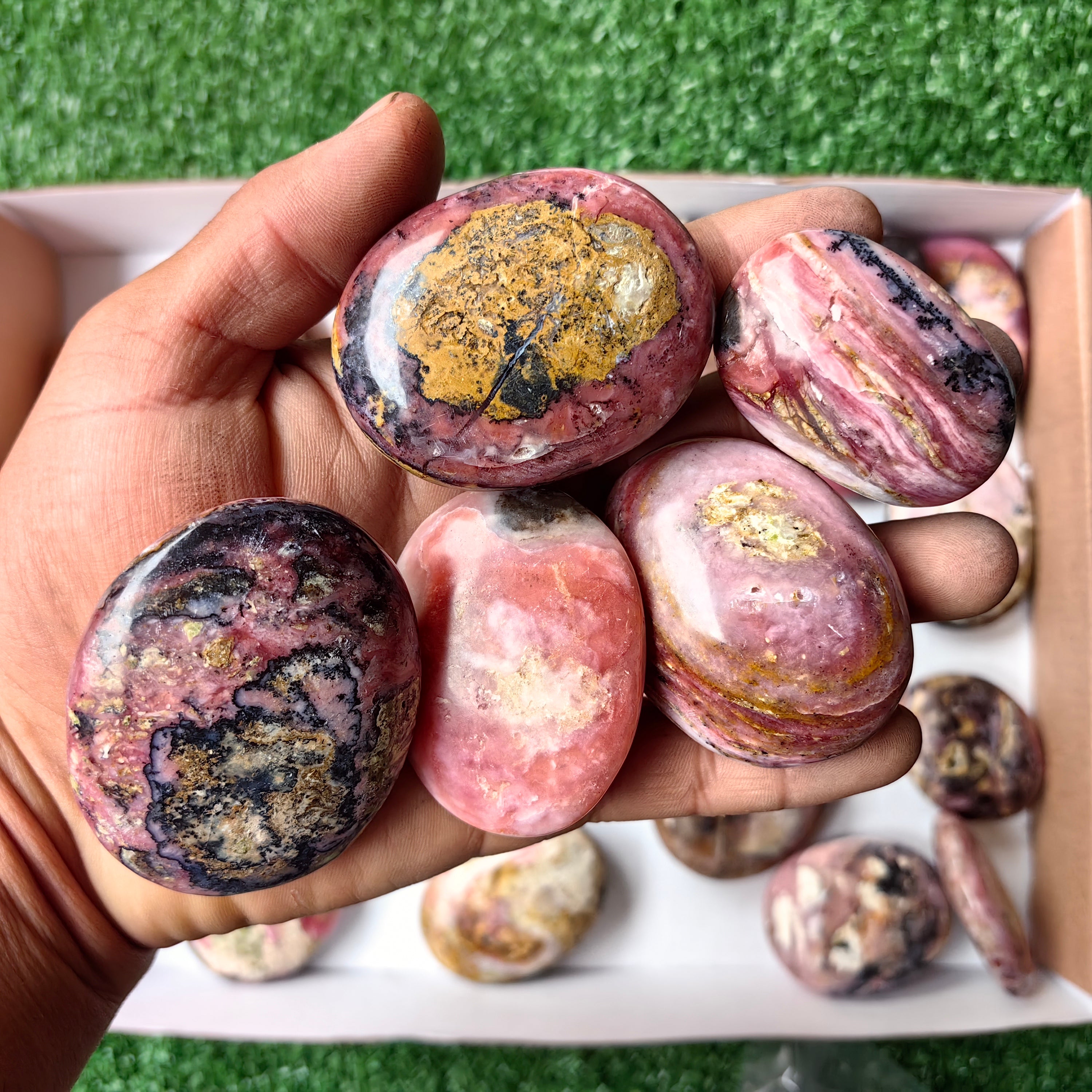 Lot 32 pcs Pink Opal and Phosphosiderite Palm