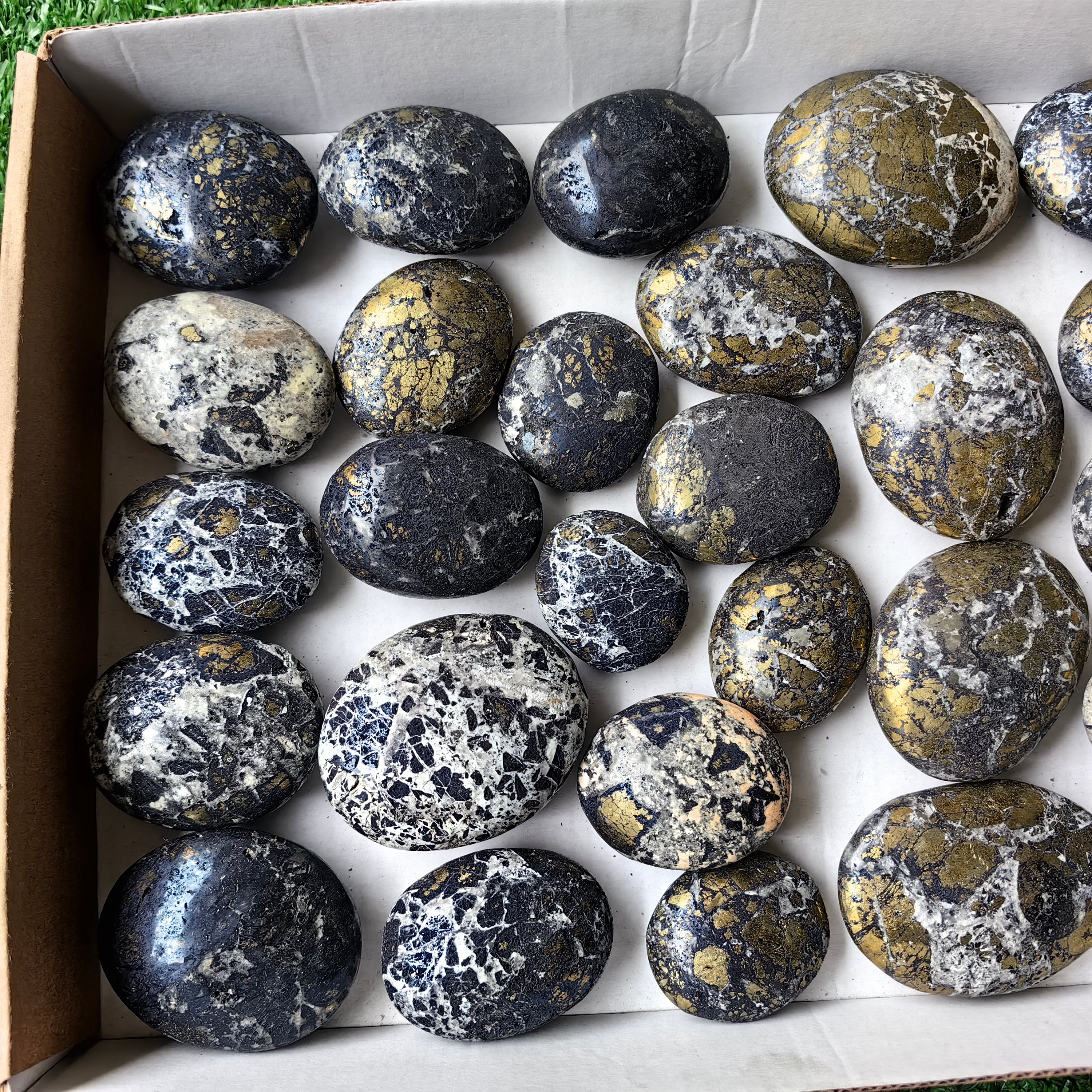 lot 27 pcs Covellite on Chalcopyrite palm