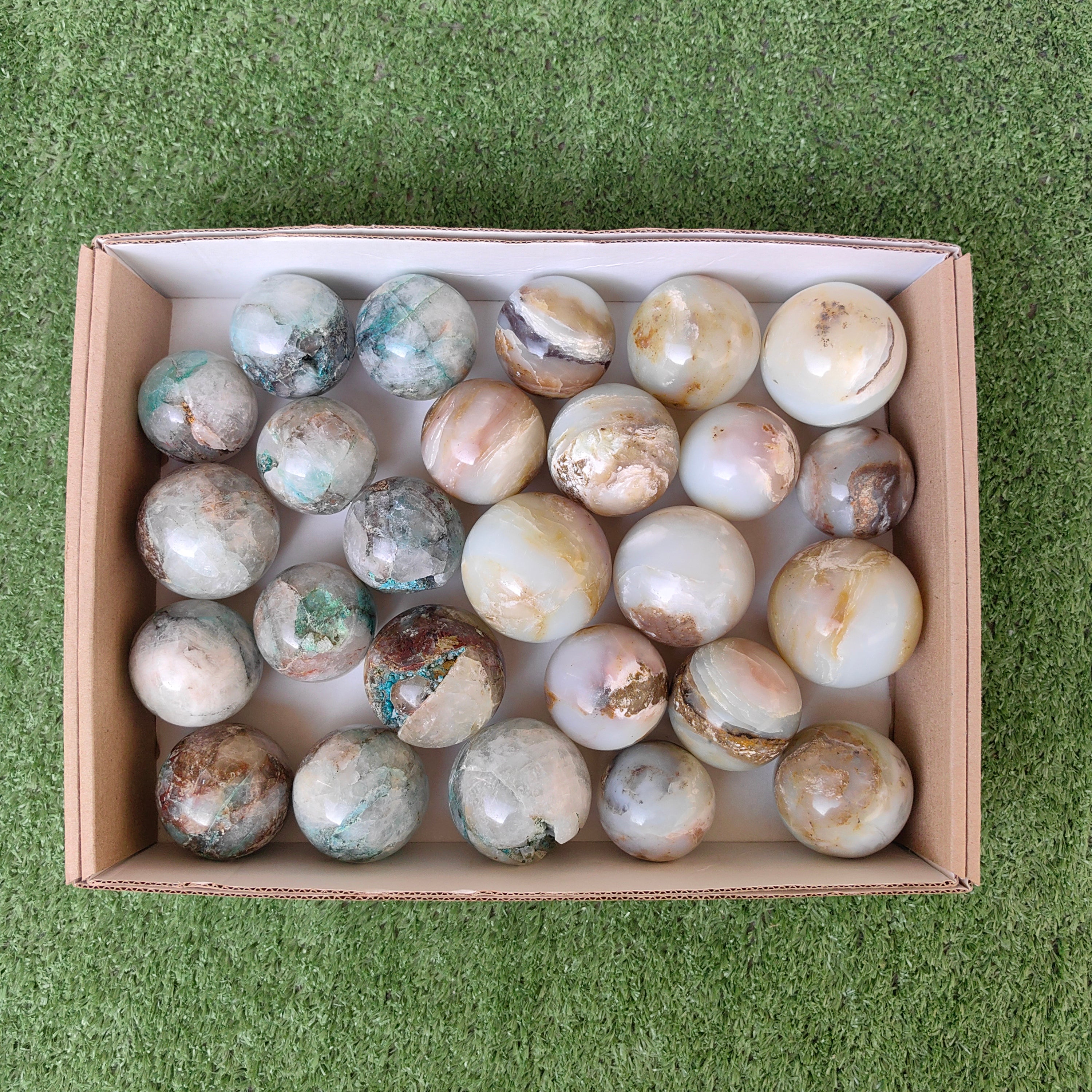 Lot 14 pcs Andean Opal Sphere / 13 pcs Chrysocolla on Quartz sphere