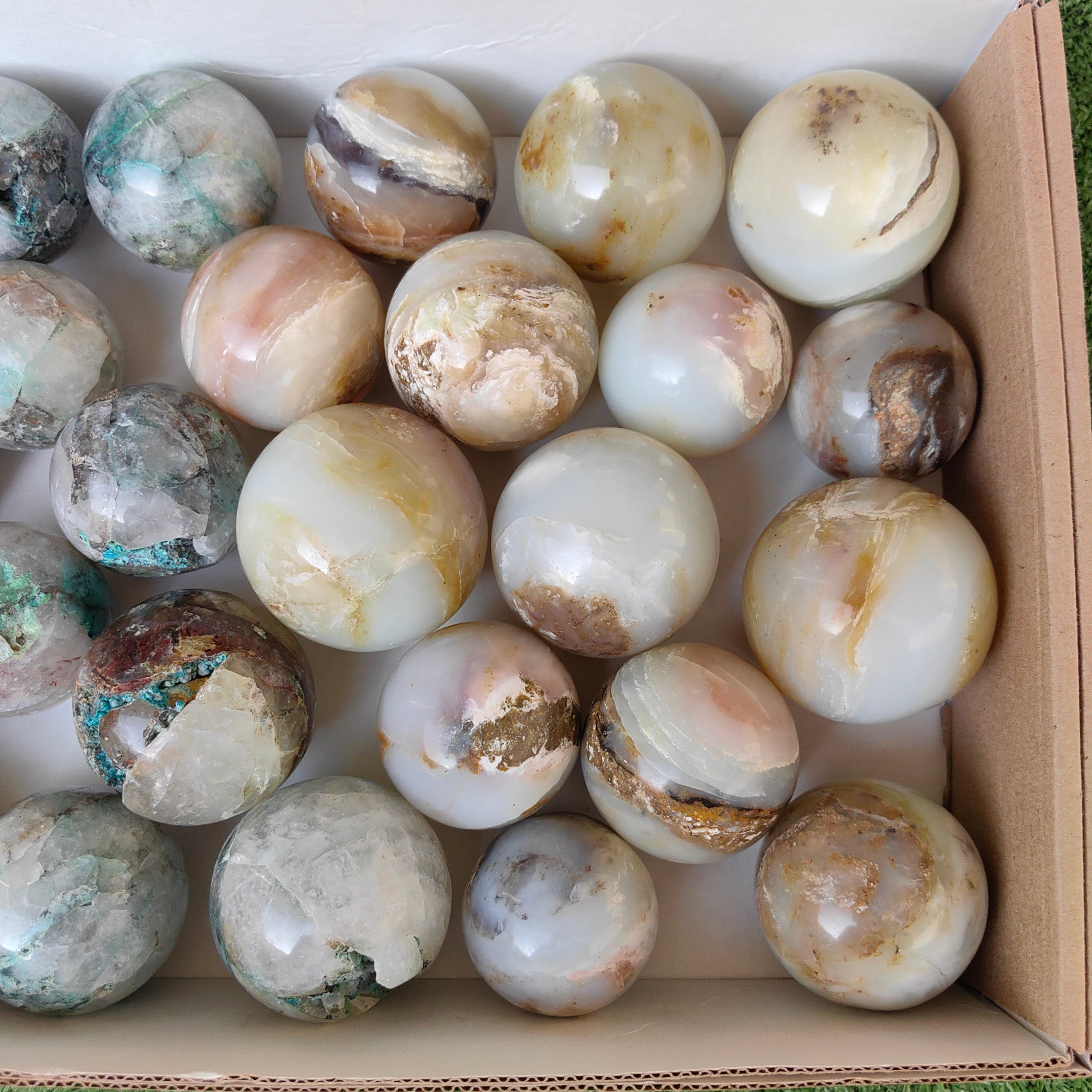 Lot 14 pcs Andean Opal Sphere / 13 pcs Chrysocolla on Quartz sphere