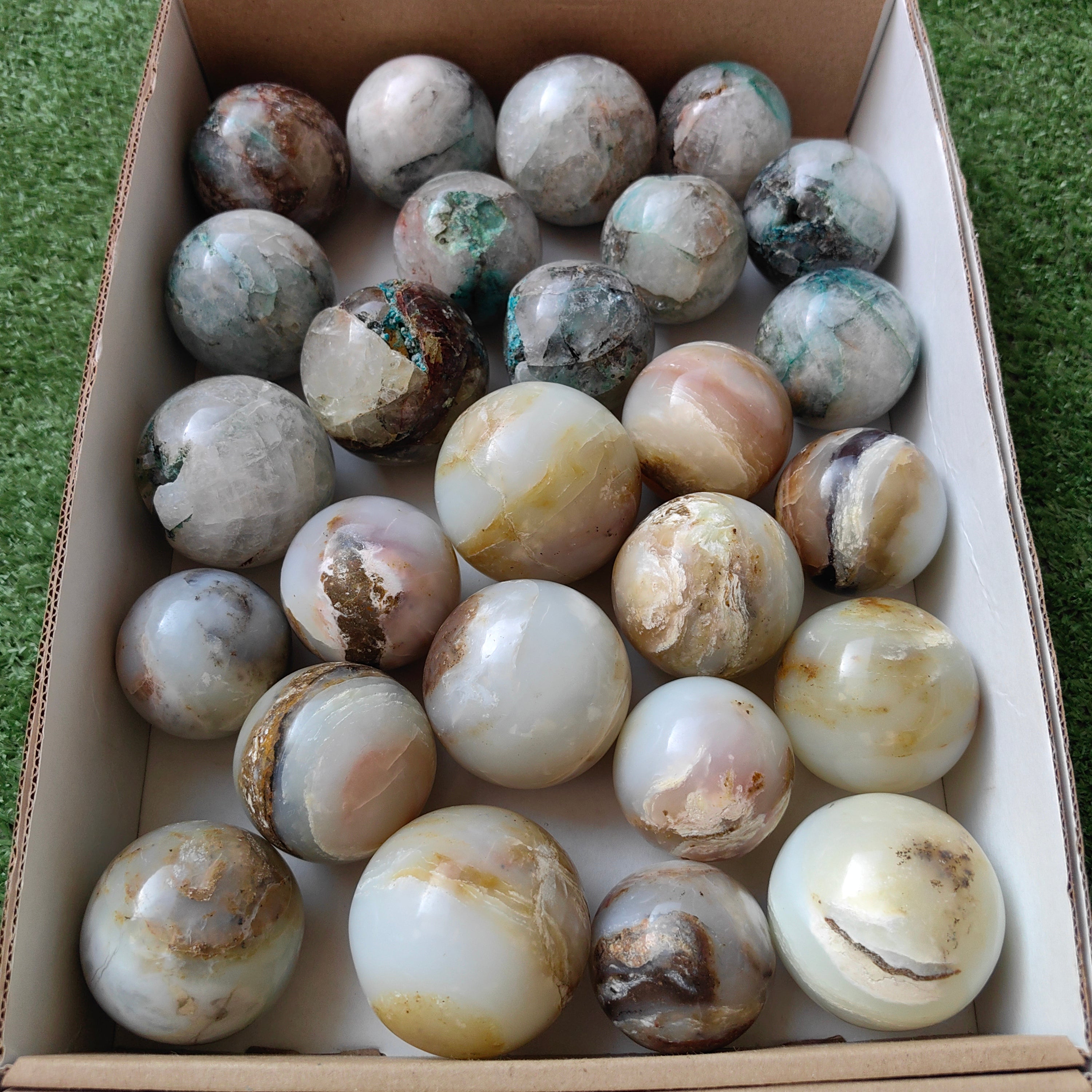 Lot 14 pcs Andean Opal Sphere / 13 pcs Chrysocolla on Quartz sphere