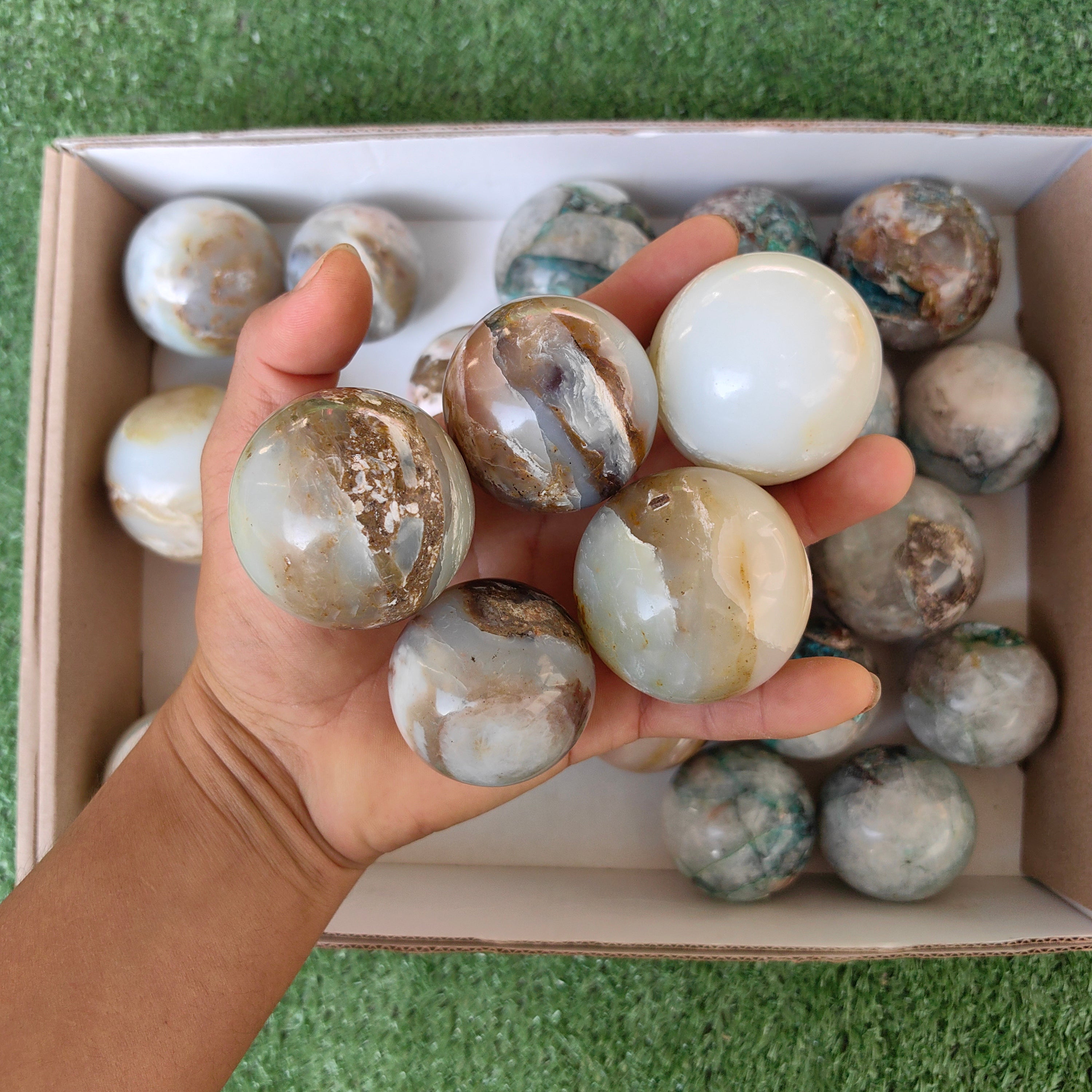 Lot 14 pcs Andean Opal Sphere / 13 pcs Chrysocolla on Quartz sphere