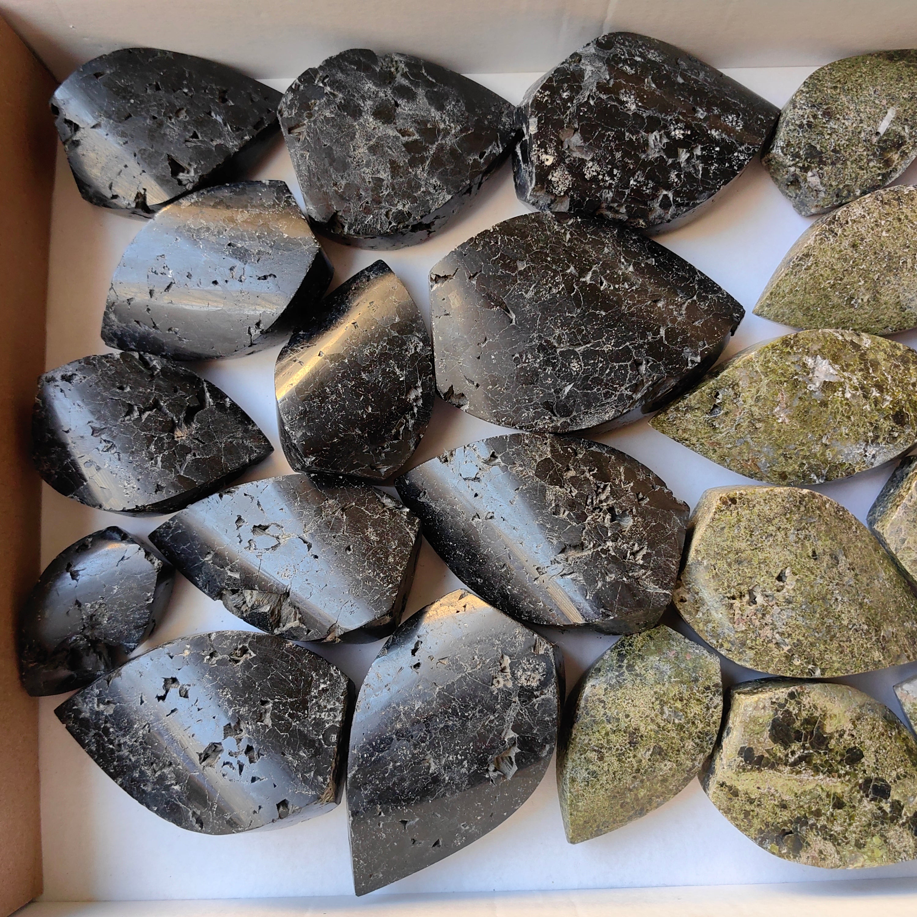 Lot 12 pcs Black Tourmaline Flame / 10 pcs Epidote Flame