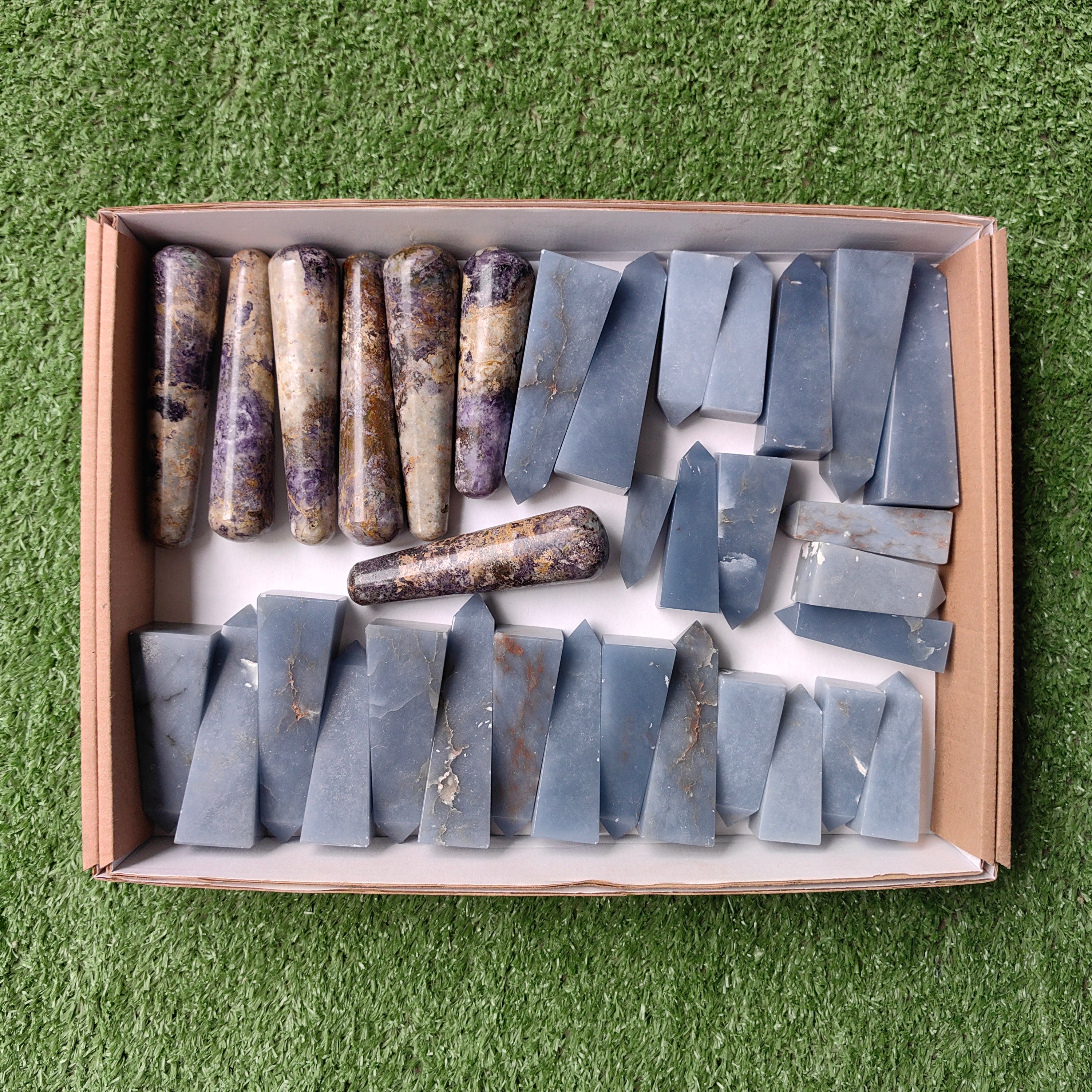 Lot 27 pcs Angelite tower 7 pcs Bolivianite Wand