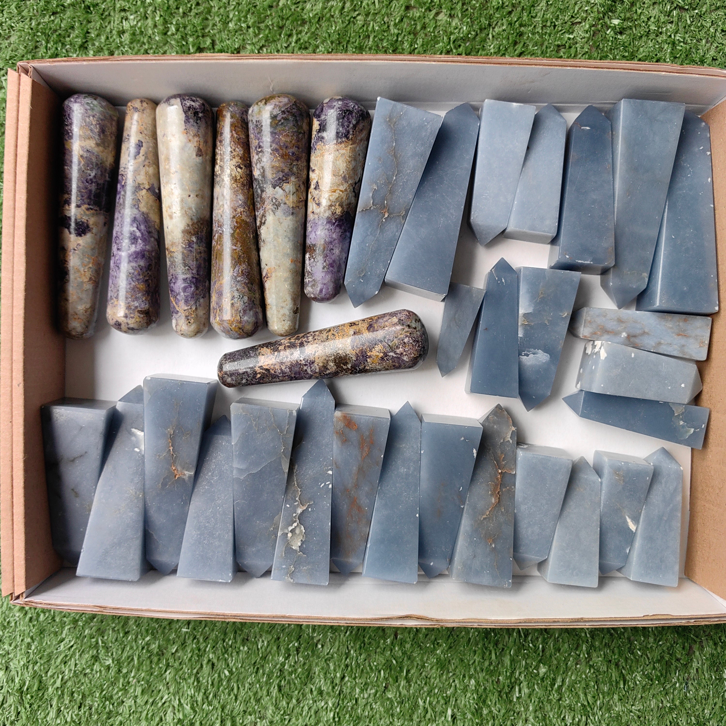 Lot 27 pcs Angelite tower 7 pcs Bolivianite Wand