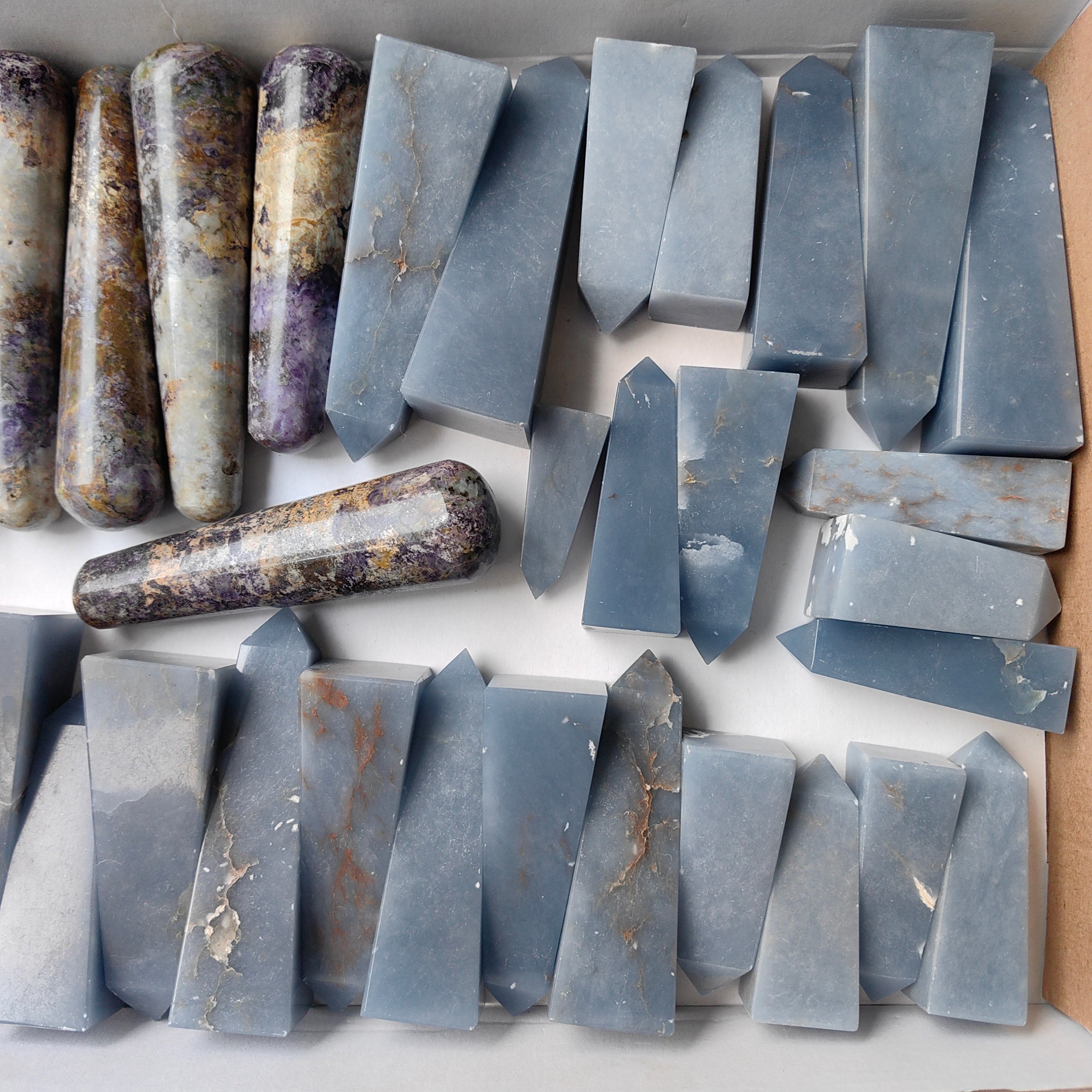 Lot 27 pcs Angelite tower 7 pcs Bolivianite Wand
