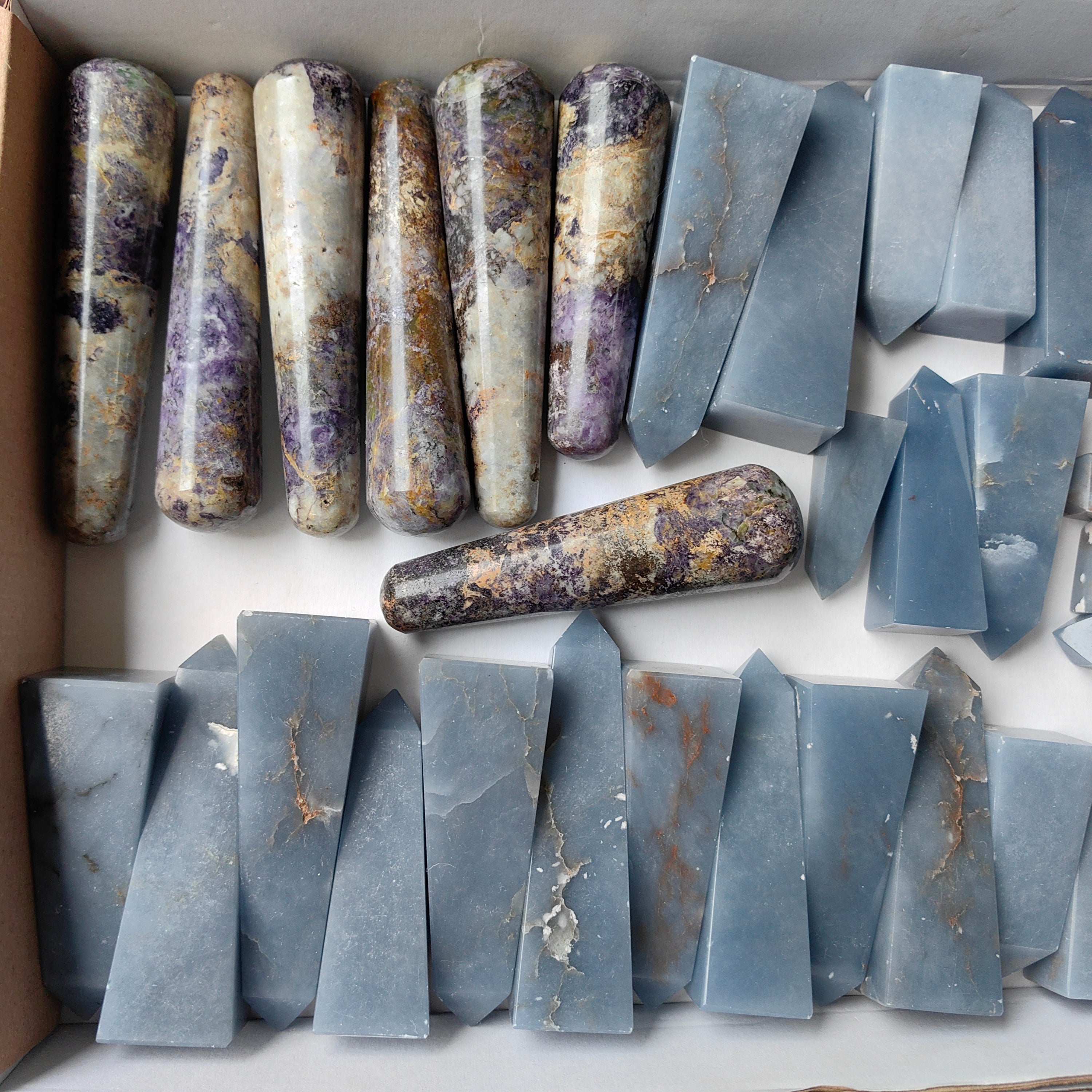 Lot 27 pcs Angelite tower 7 pcs Bolivianite Wand