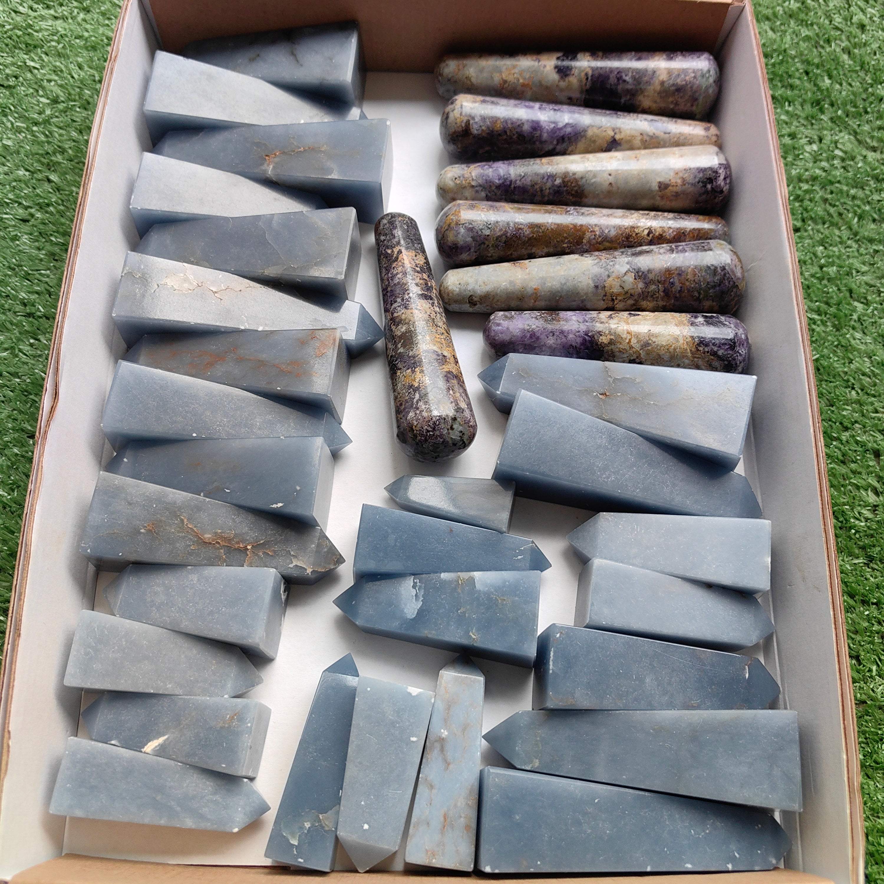 Lot 27 pcs Angelite tower 7 pcs Bolivianite Wand
