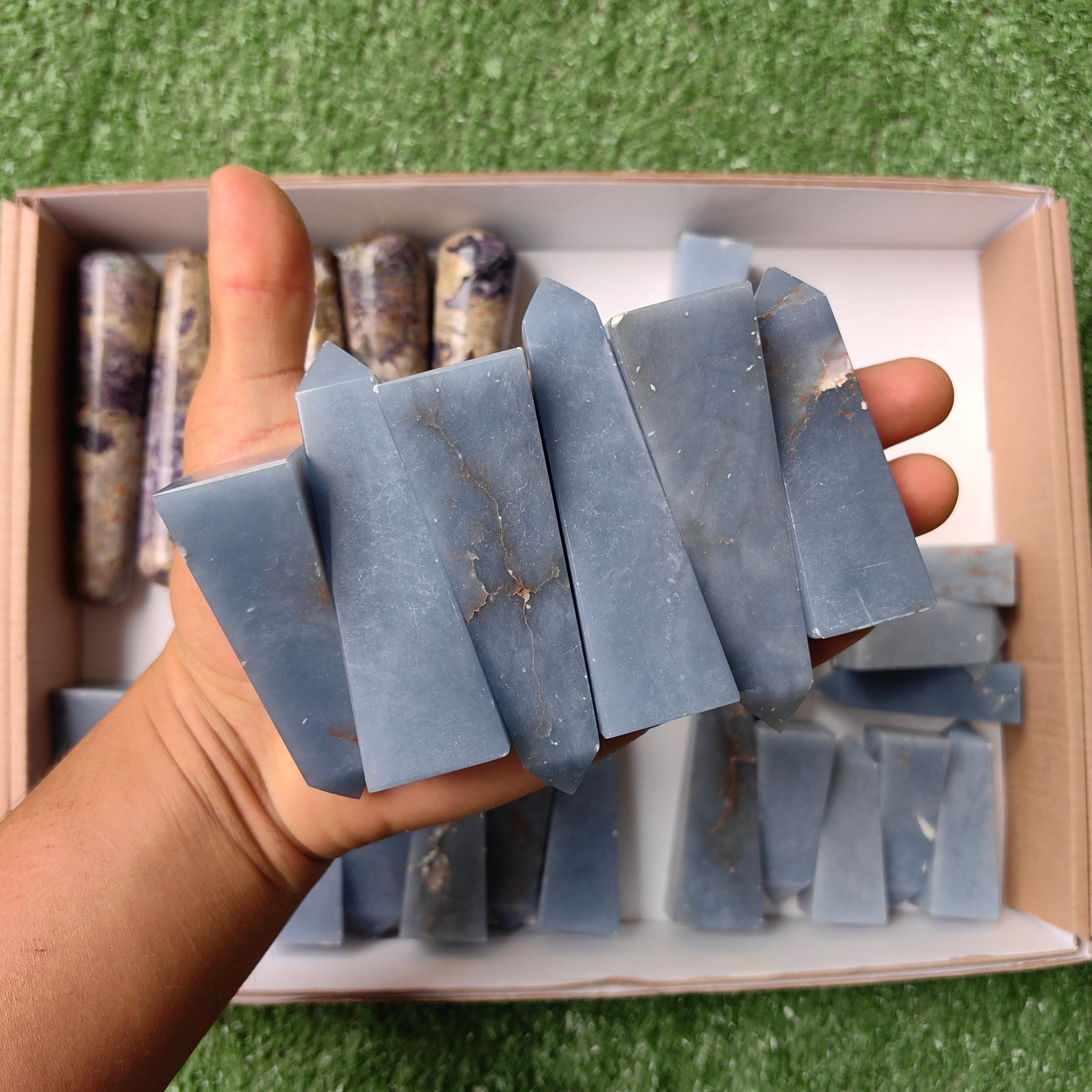 Lot 27 pcs Angelite tower 7 pcs Bolivianite Wand