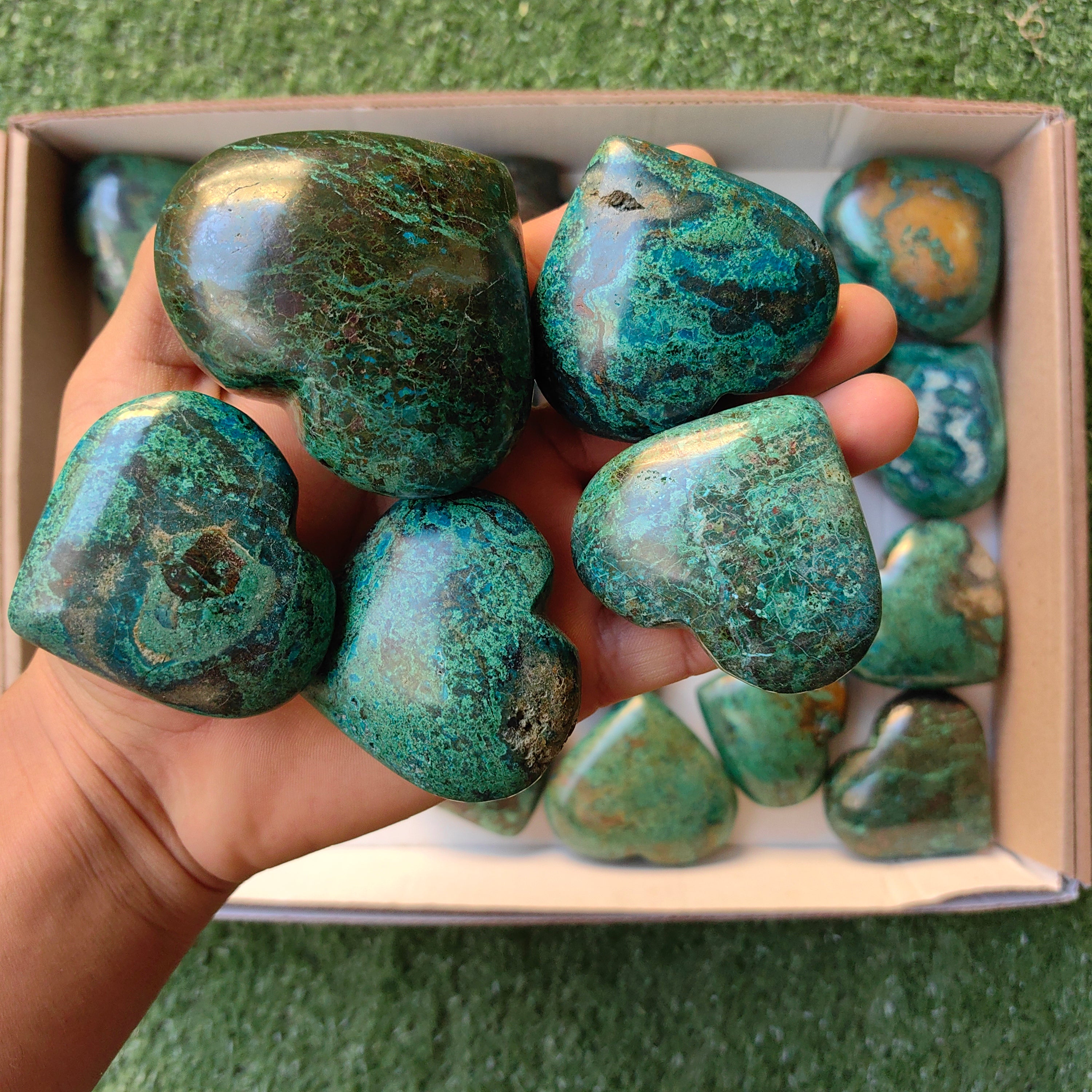 Lot 24 pcs Chrysocolla on Malachite Heart