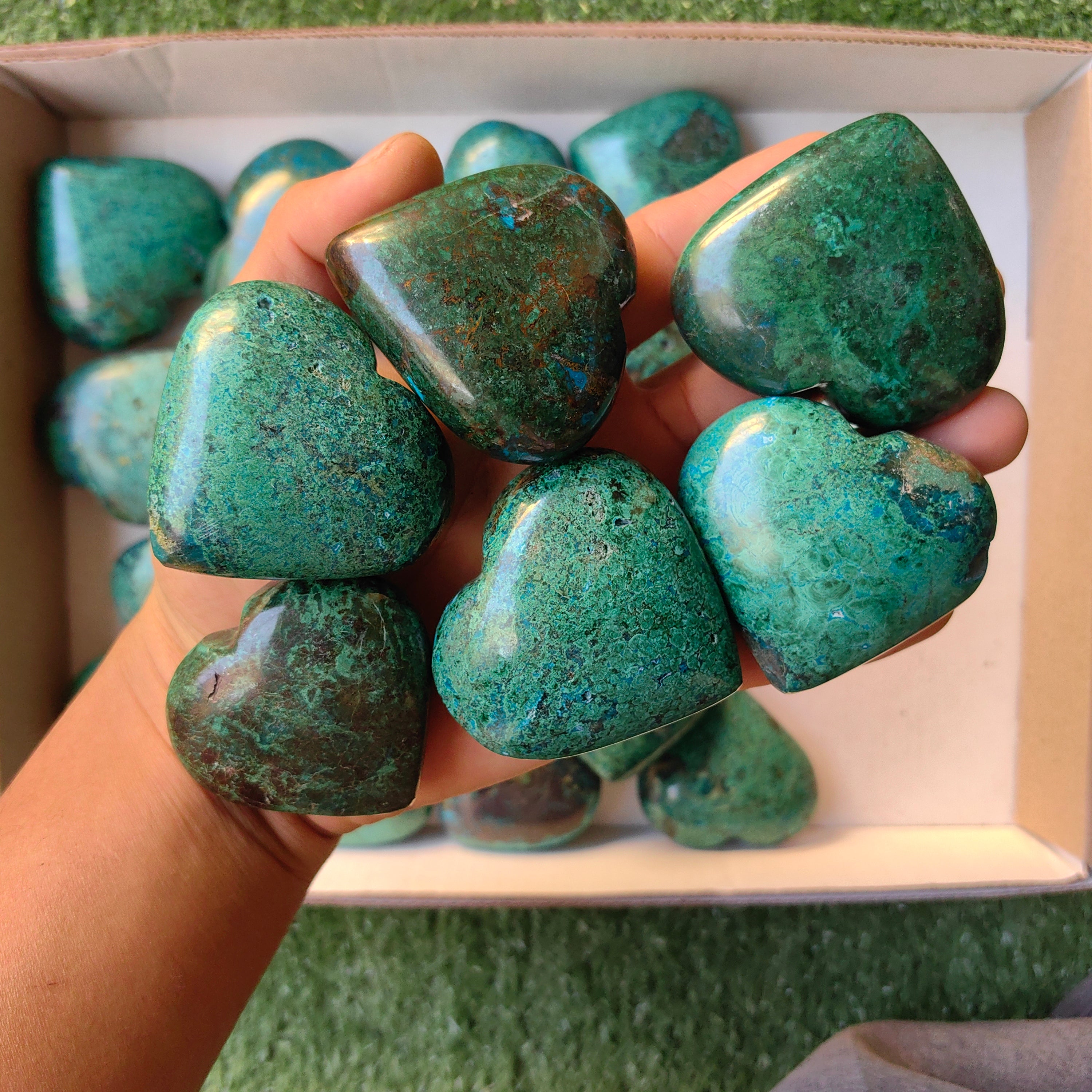 Lot 23 pcs Chrysocolla on Malachite heart