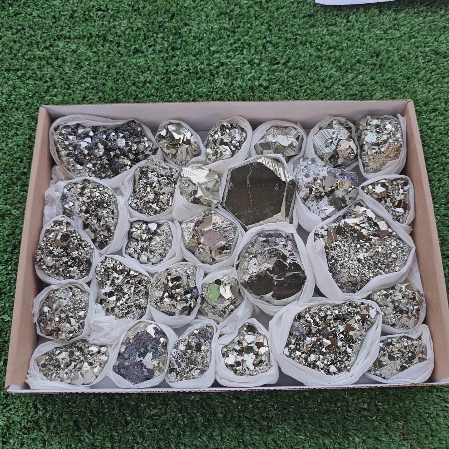 Load video: Box 28 pcs pyrite Octahedral