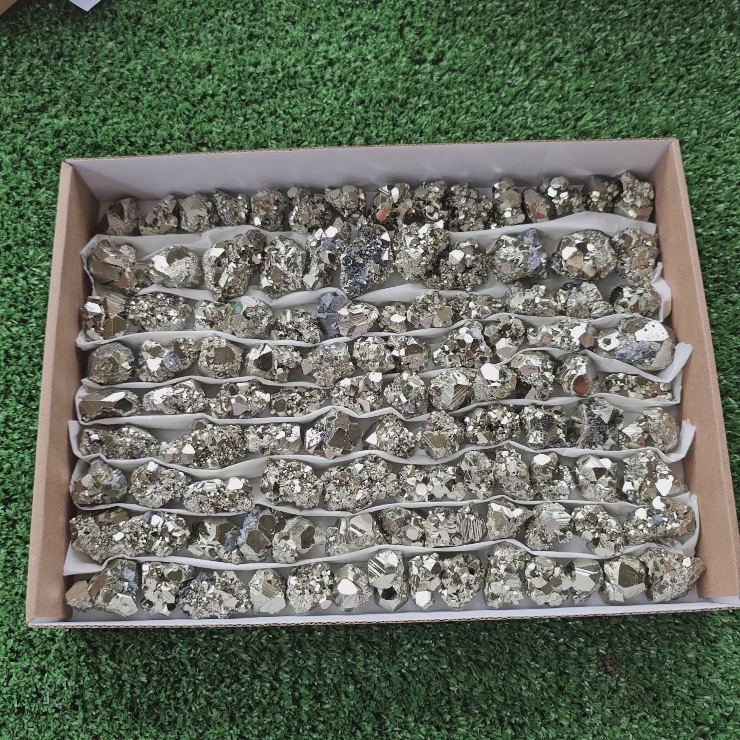 Load video: Box 105 pcs pyrite Octahedral
