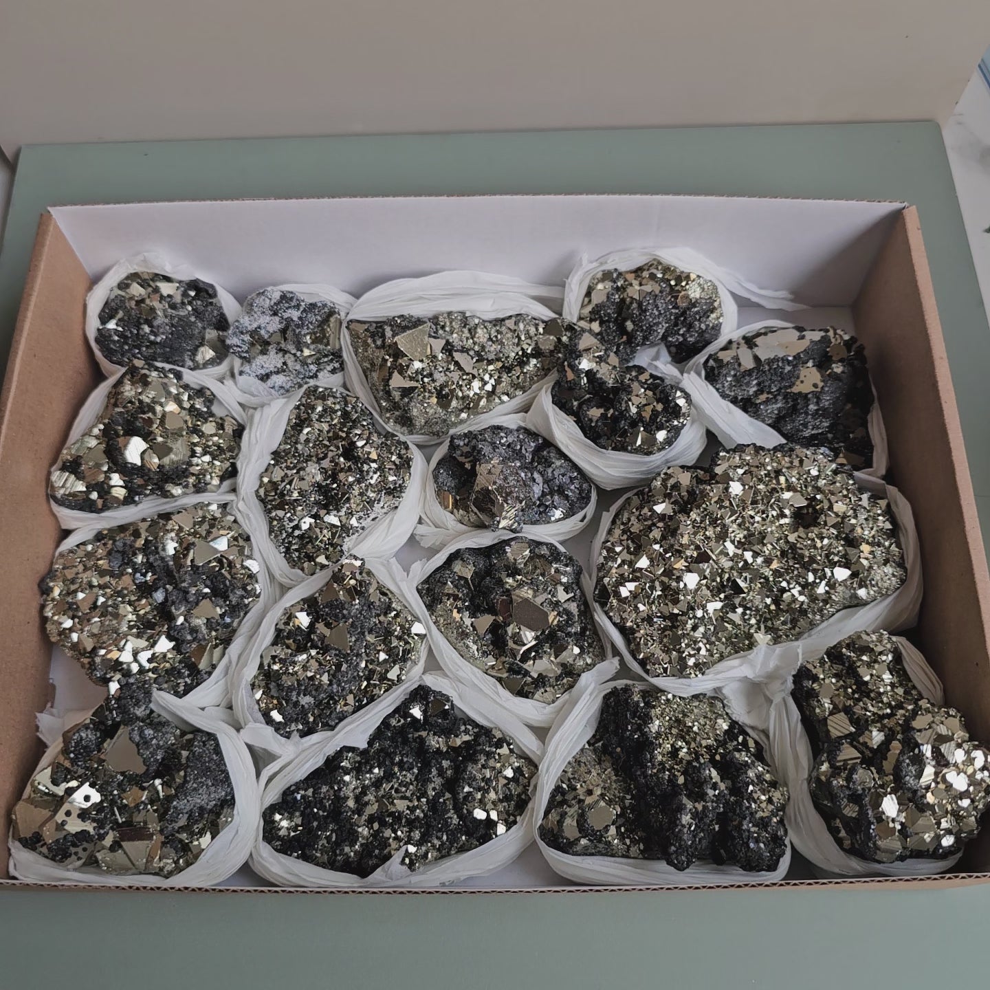 Load video: Flat pyrite Octahedral