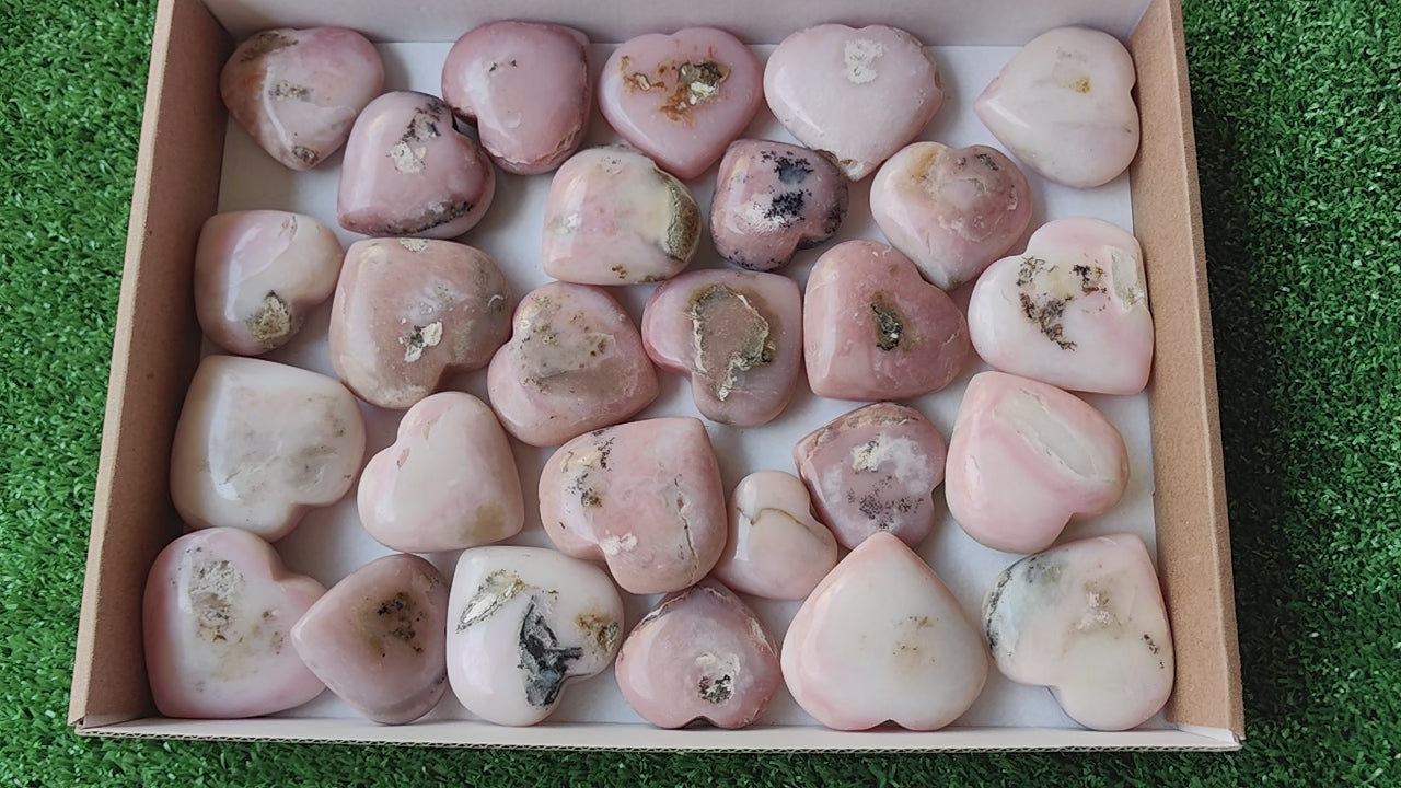 Load video: 27 pc pink opal hearts