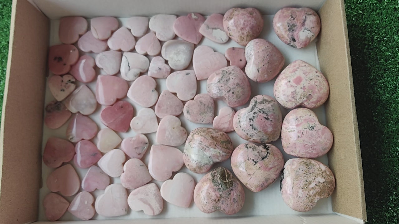 Load video: 55 pc pink opal &amp; rhodonite hearts