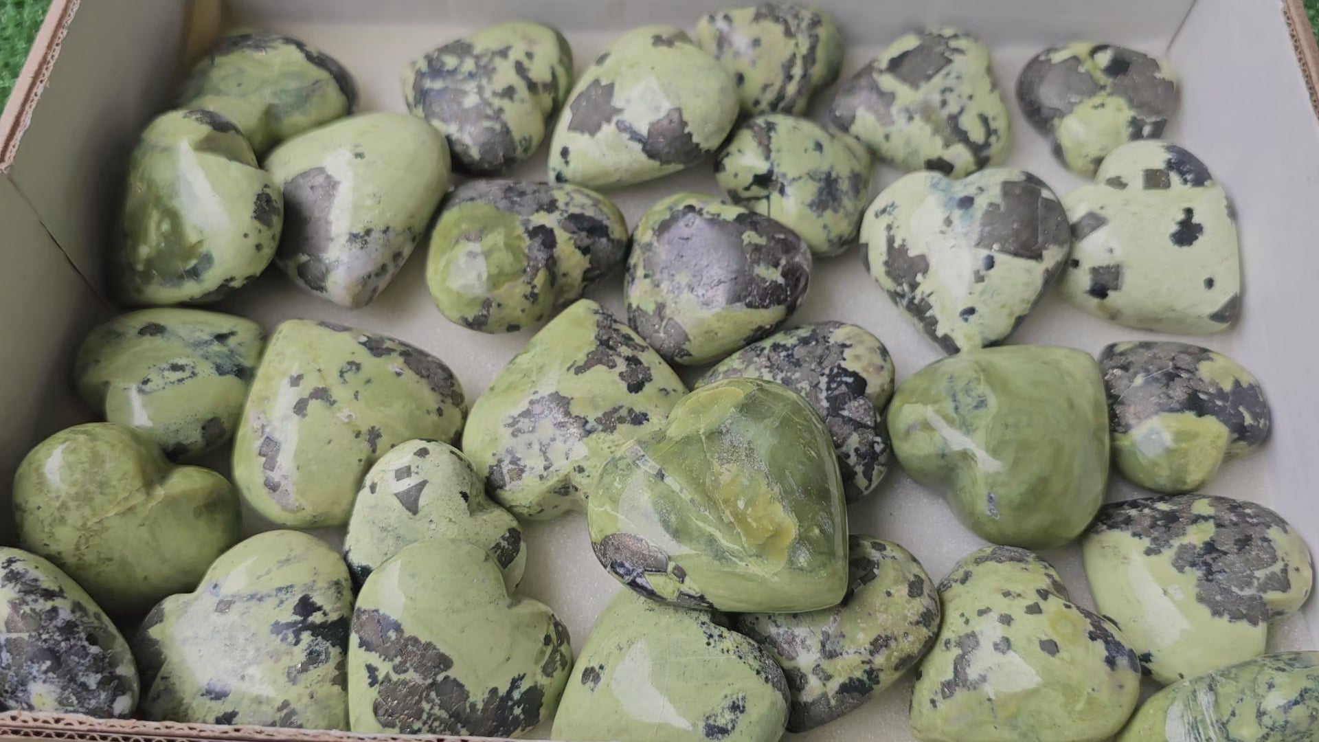 Load video: Lot 30 Serpentine with Pyrite Heart