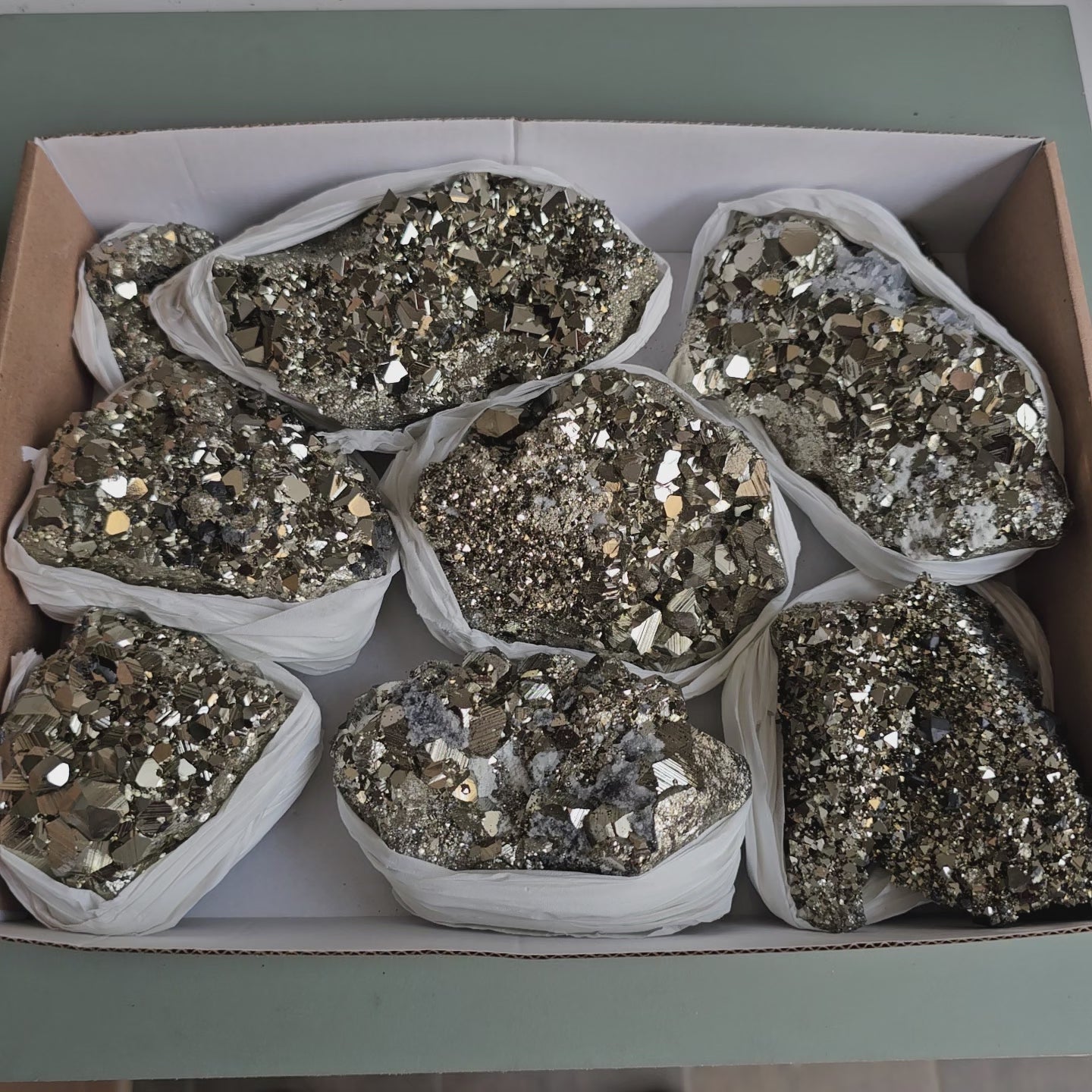 Load video: Flat pyrite Octahedral
