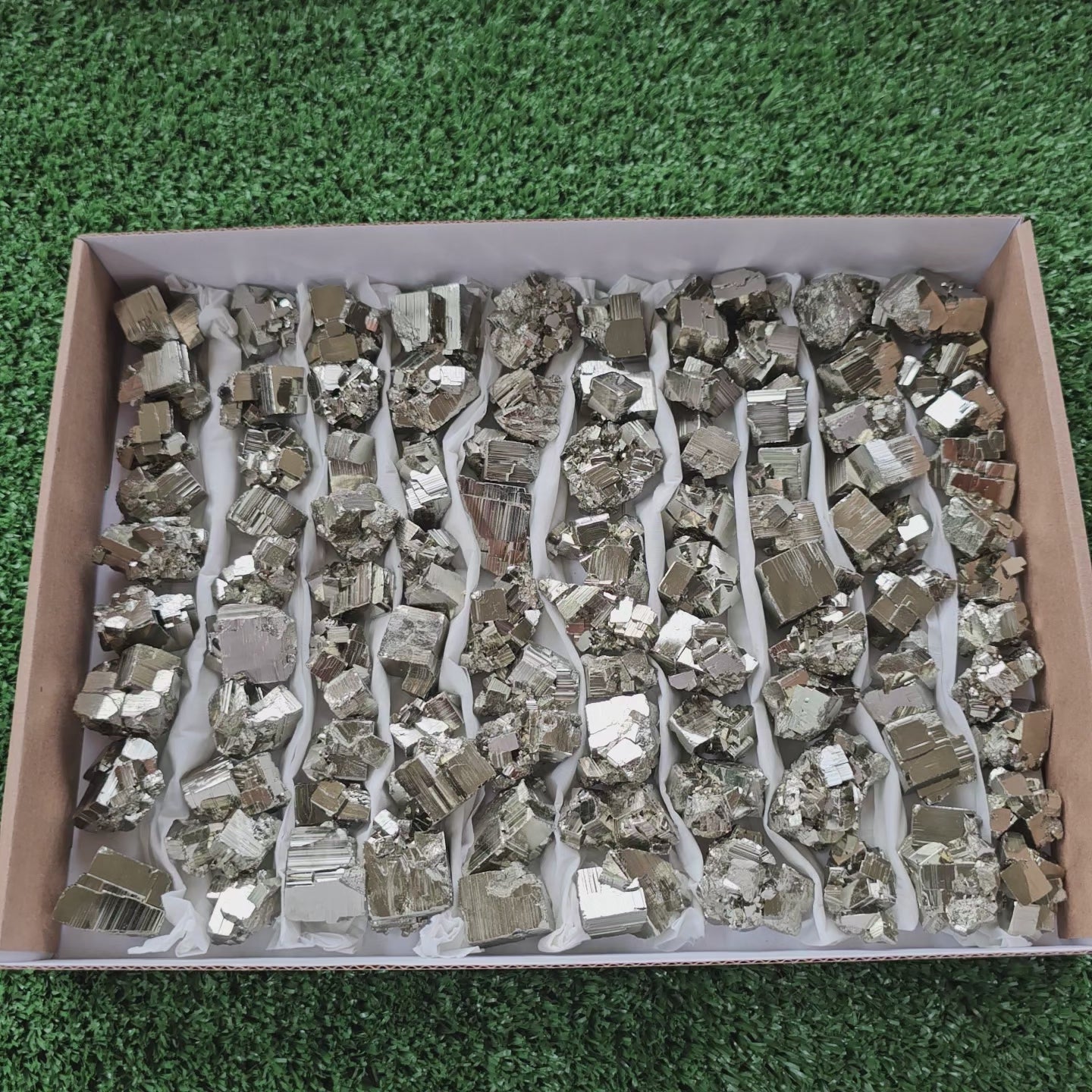 Load video: Box 92 pcs pyrite cubic