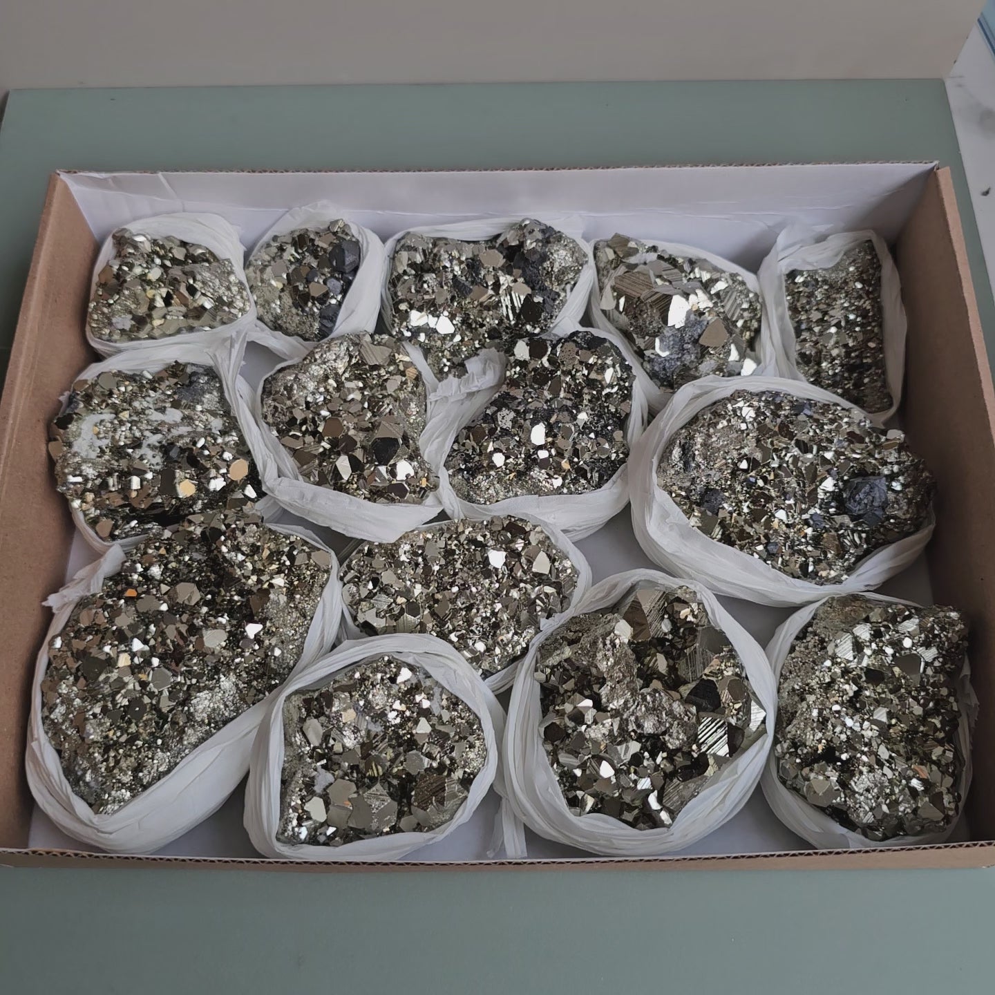 Load video: Flat pyrite Octahedral