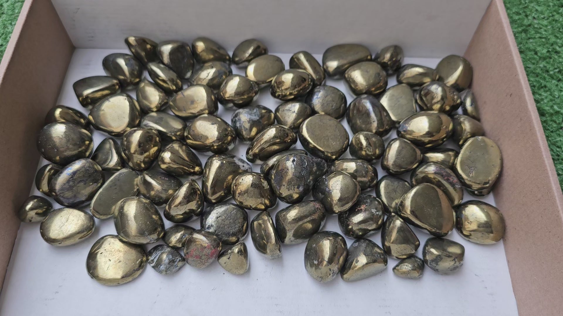 Load video: Lot 2 kg Tumbled Chalcopyrite*