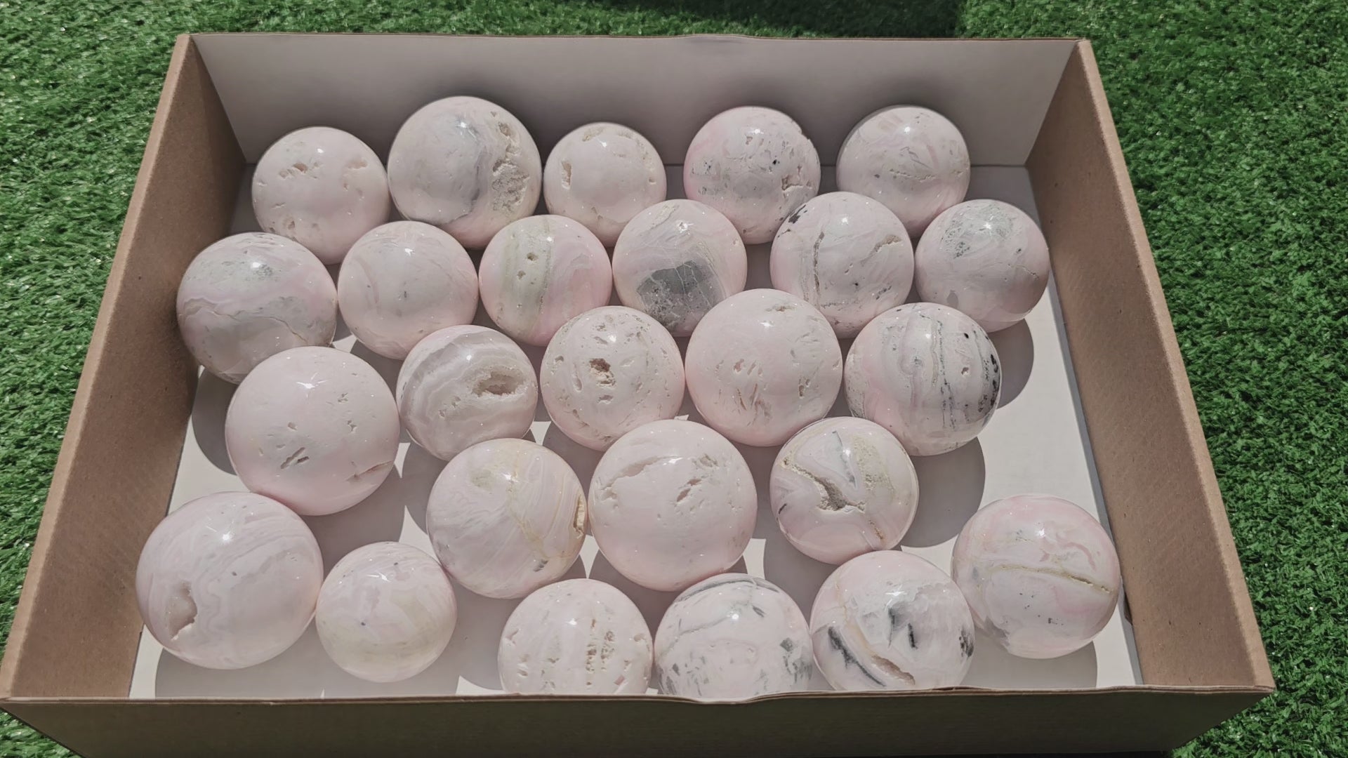 Load video: Lot 25 Spheres Mangano calcite drusy*