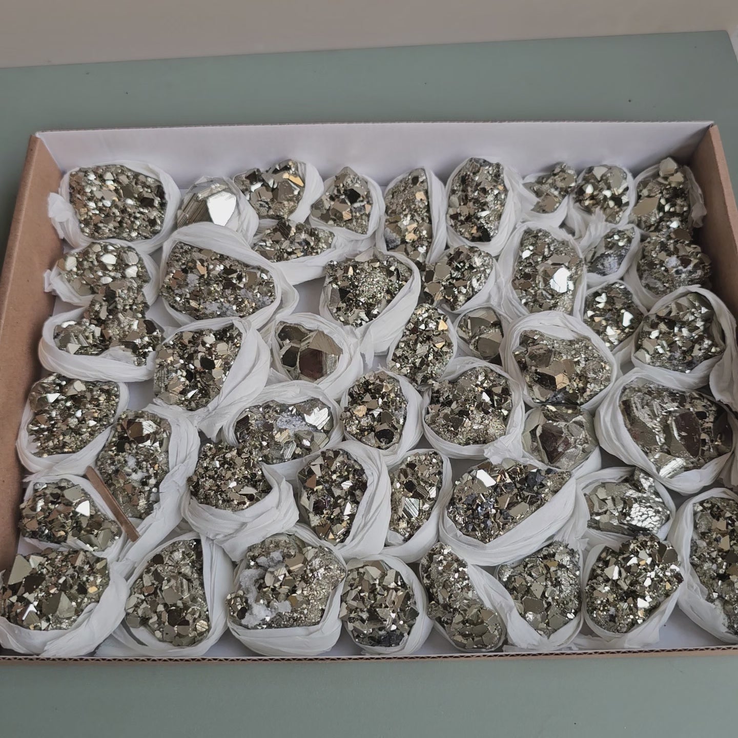 Load video: Flat pyrite Octahedral