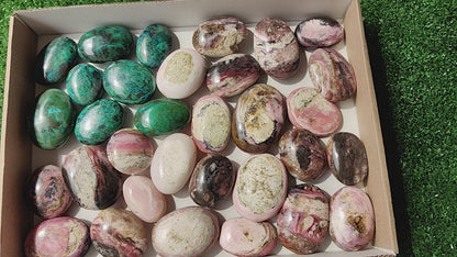 32 pc pink opal & chrysocolla palms
