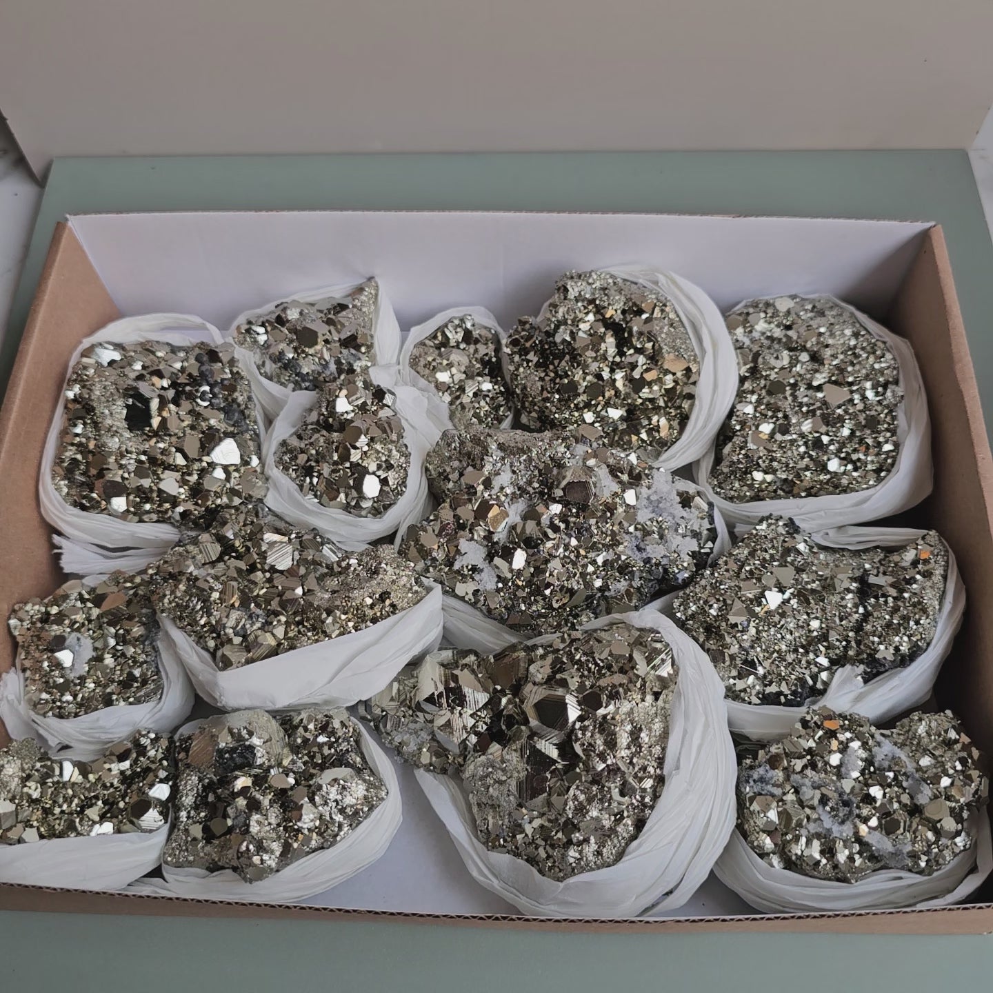 Load video: Flat pyrite Octahedral