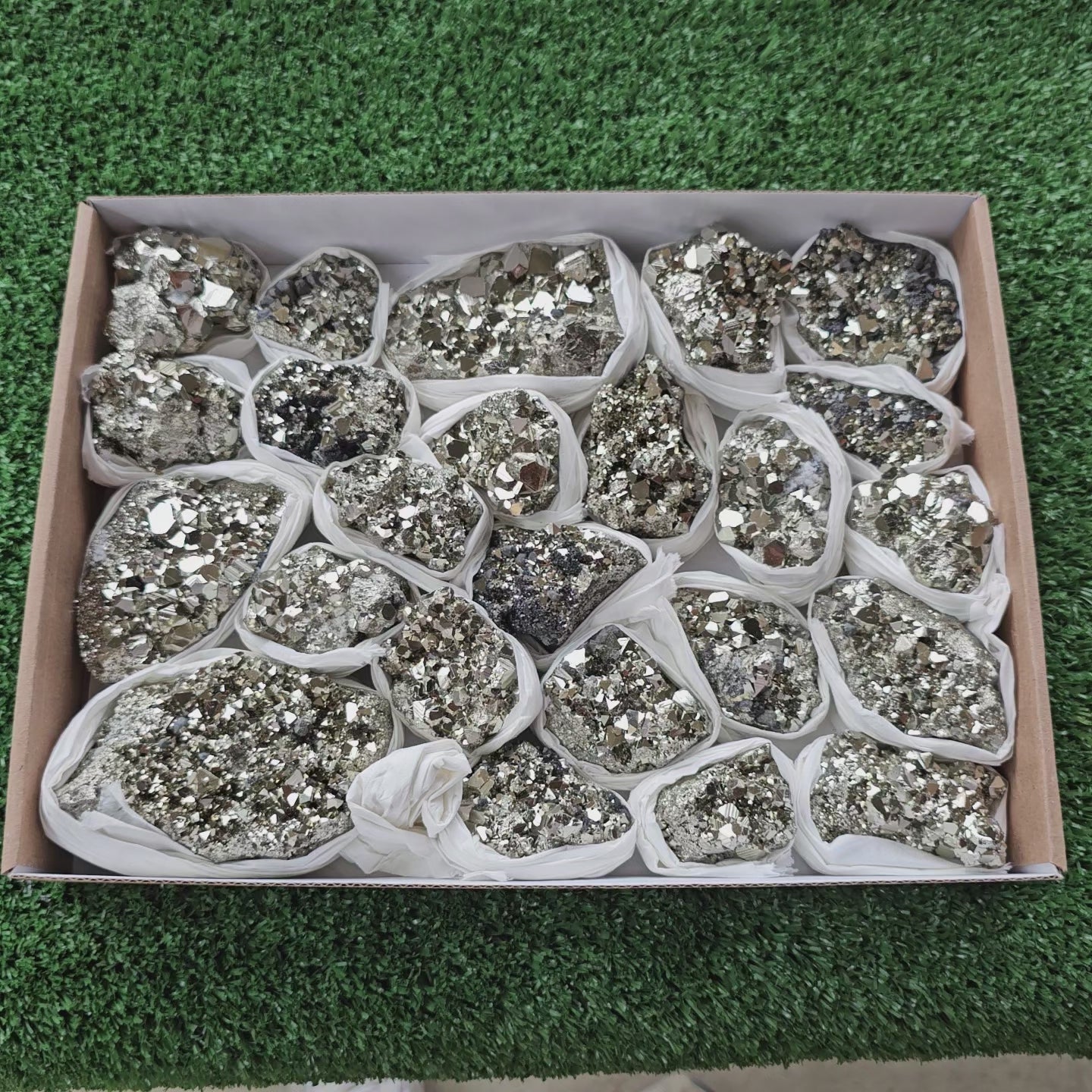 Load video: Box 24 pcs pyrite Octahedral