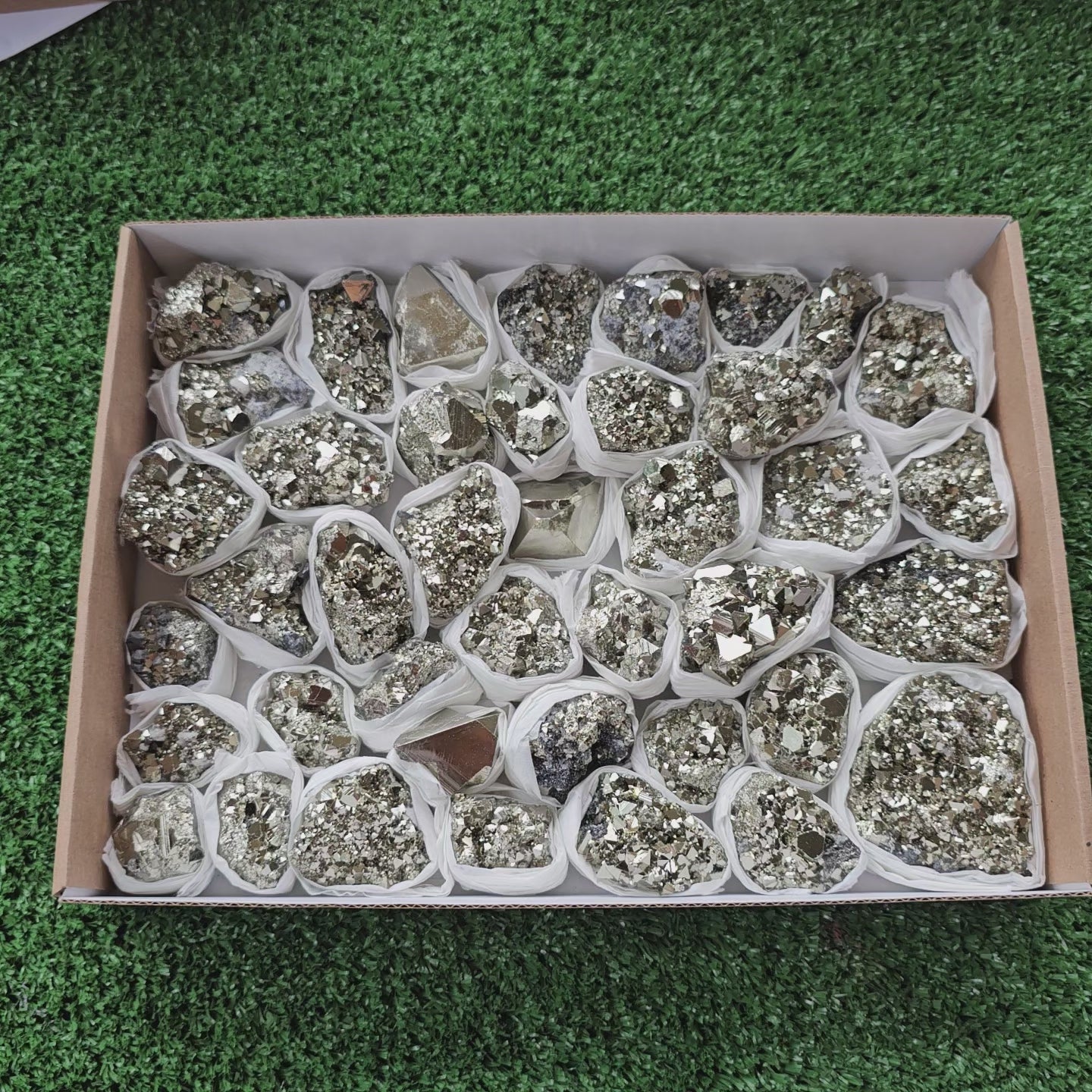 Load video: Box 41 pcs pyrite Octahedral