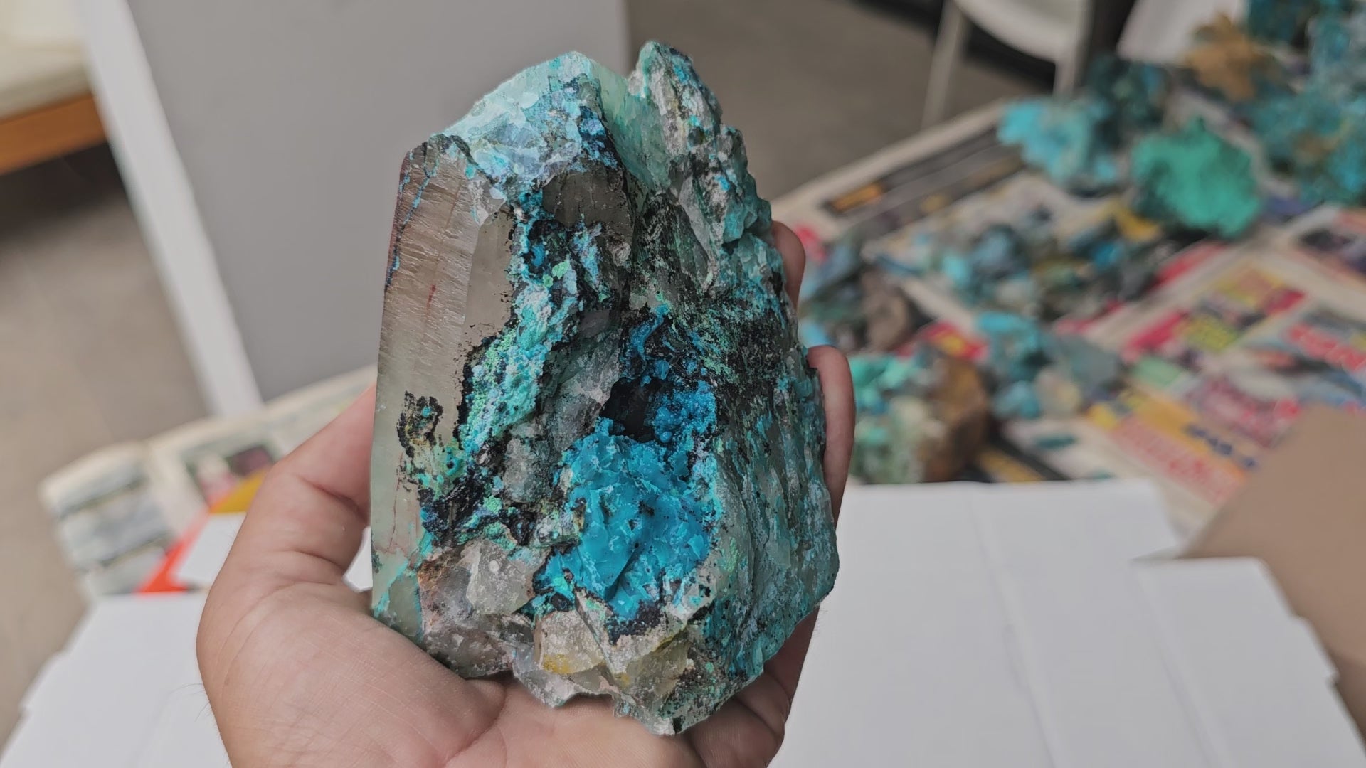 Load video: Chrysocolla on Quartz