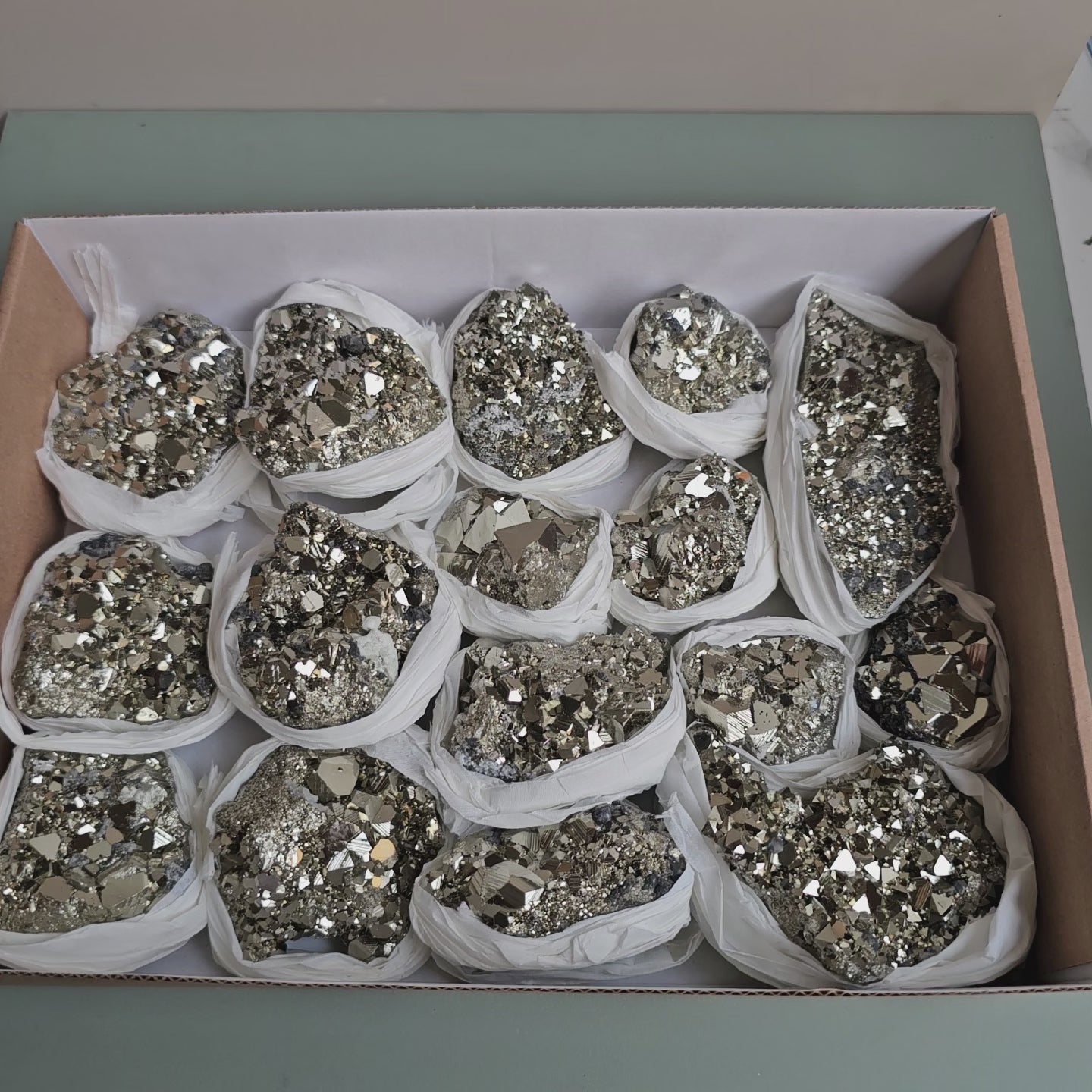 Load video: Flat pyrite Octahedral