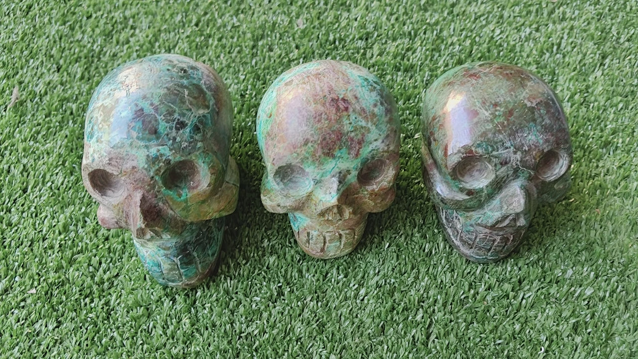 Load video: 3 pcs Chrysocolla skull