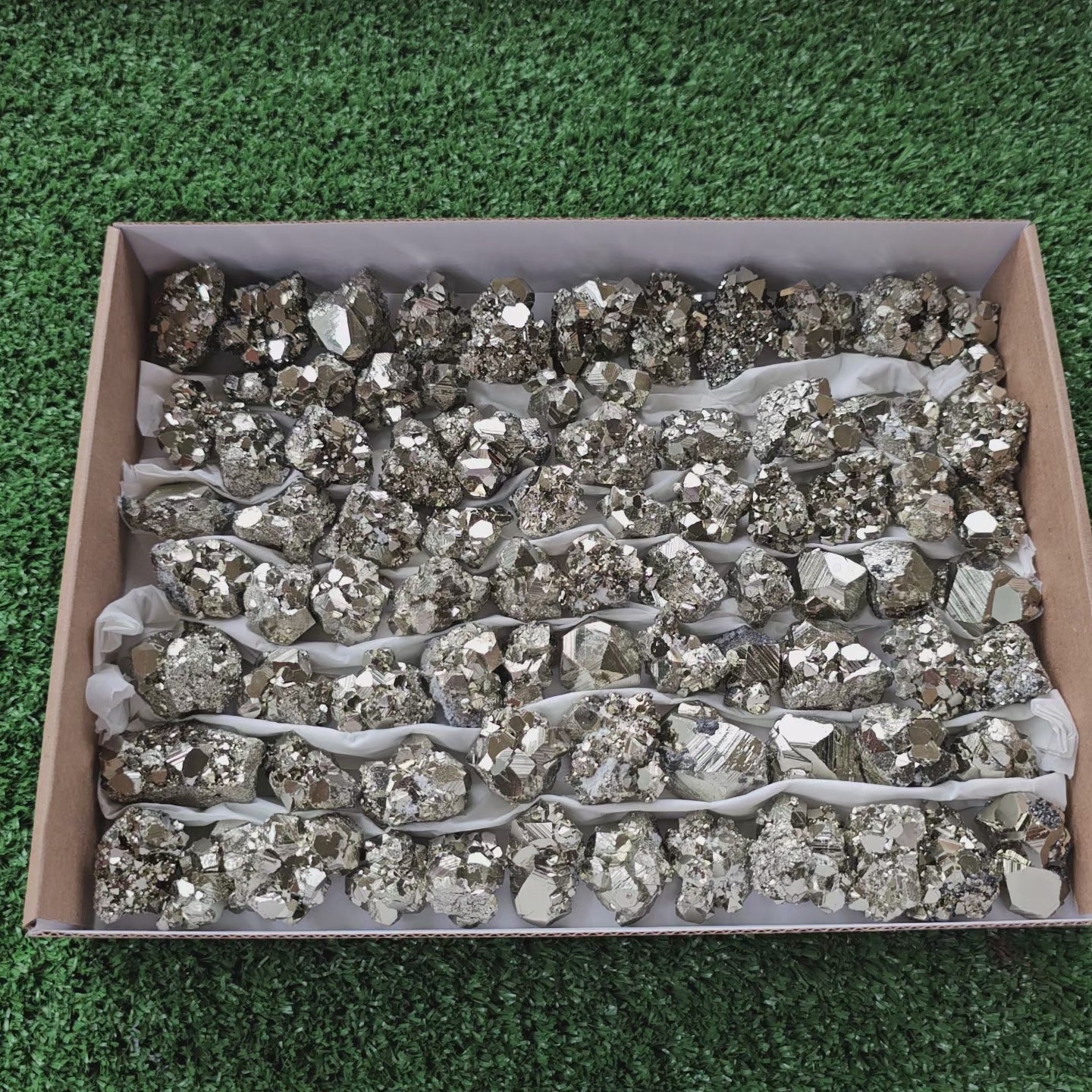 Load video: Box 80 pcs pyrite Octahedral
