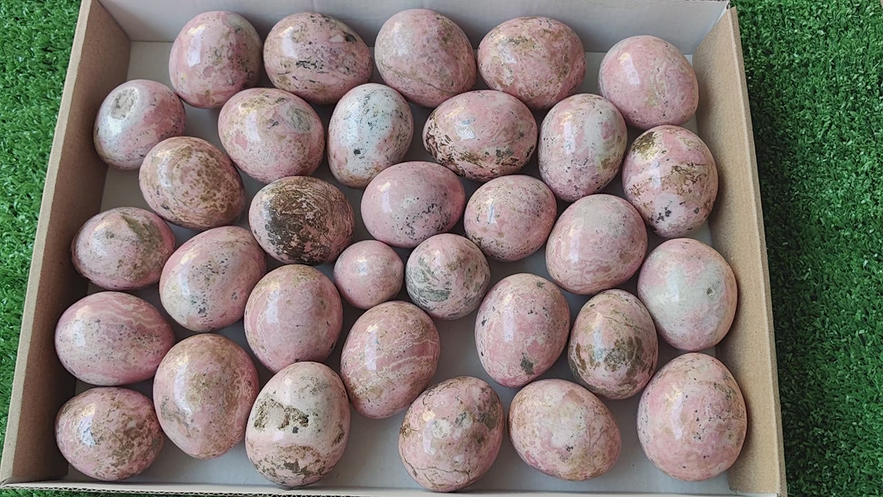 Load video: Lot 32 pcs Rhodonite Egg