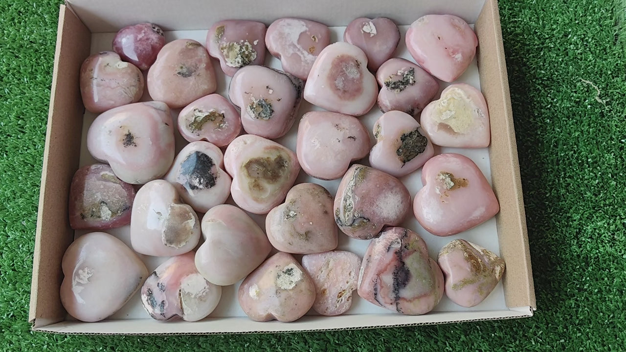 Load video: 29 pc pink opal hearts