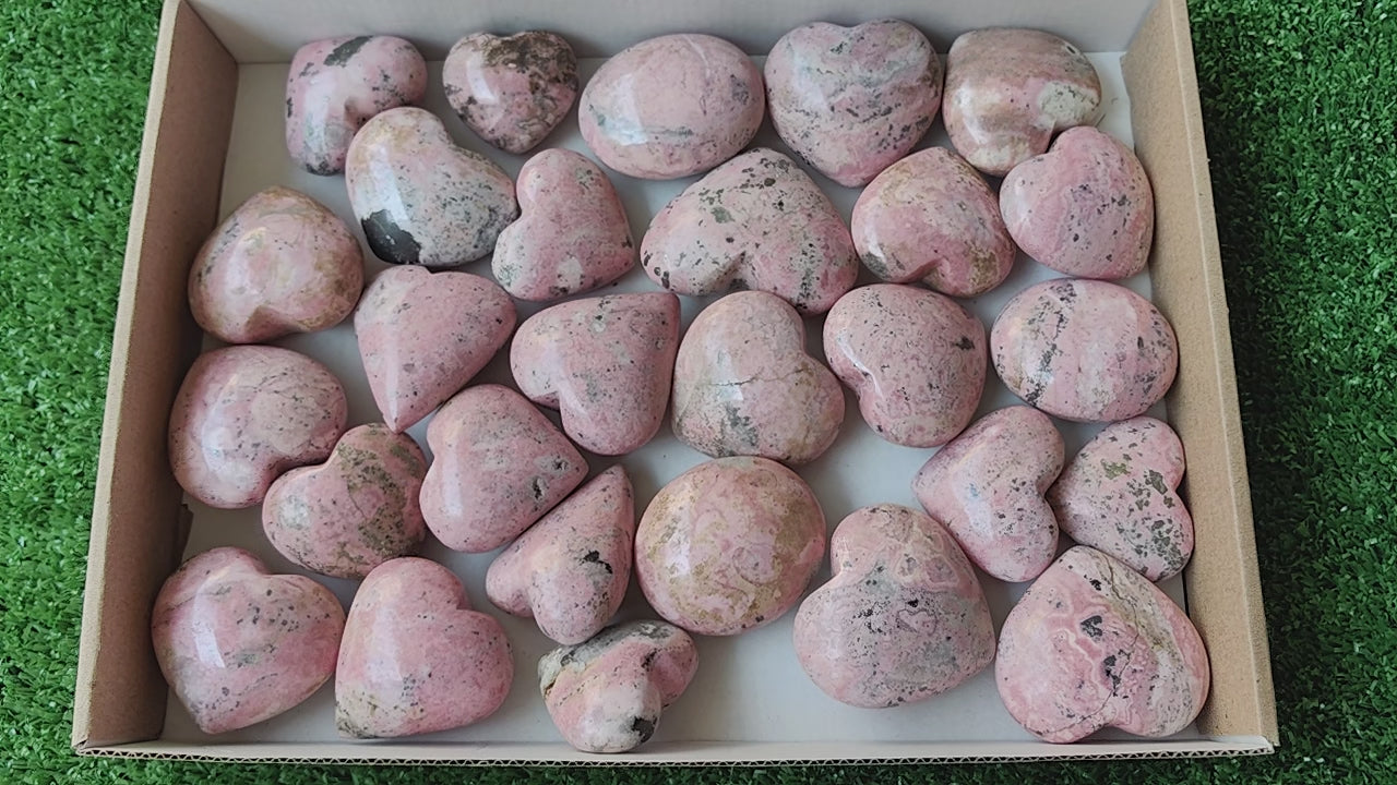 Load video: Lot 28 pcs Rhodonite Heart
